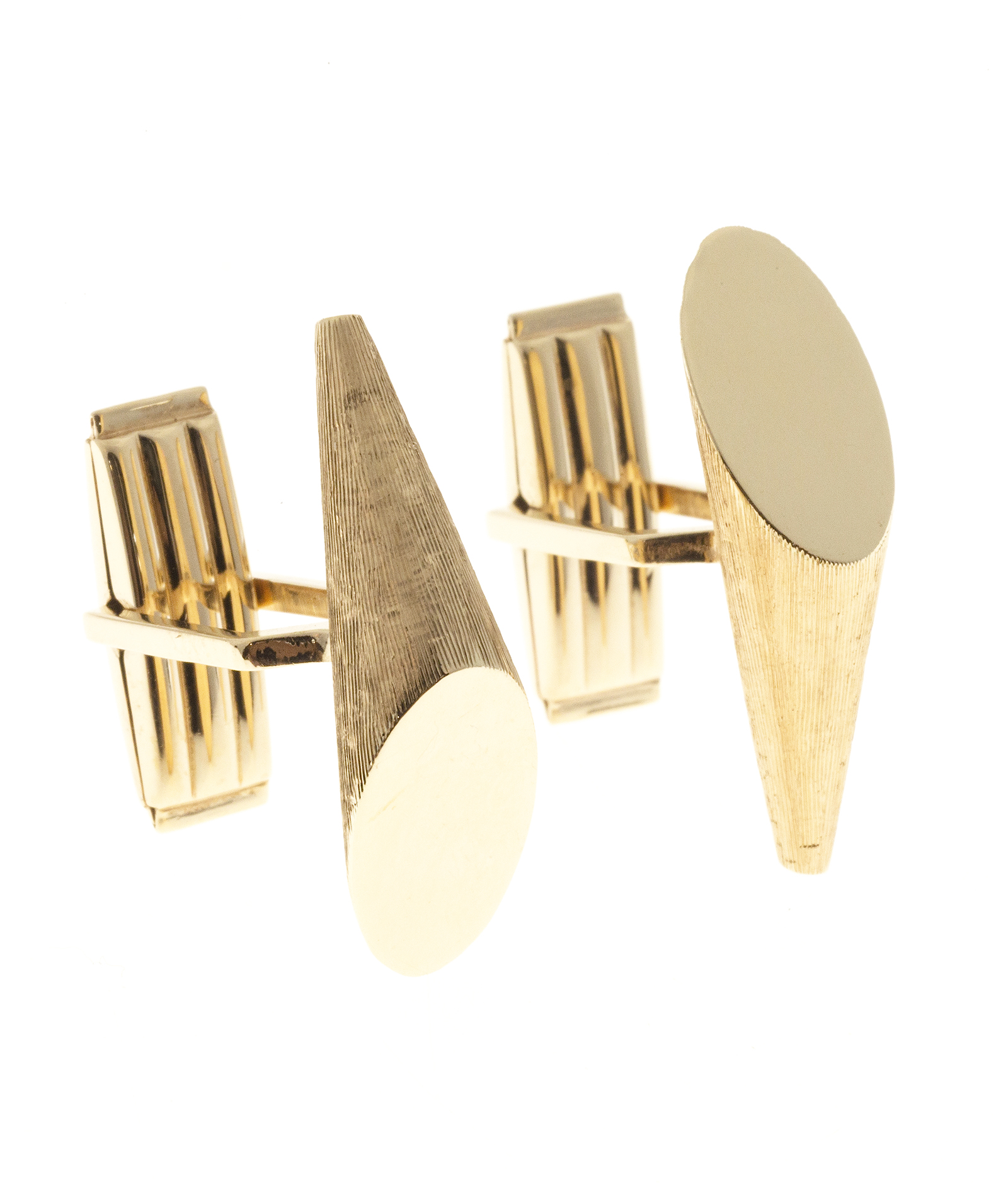 Vintage 1950s 3 D Cone Shape Textured Shiny 14k Yellow Gold Clip Cuff Links