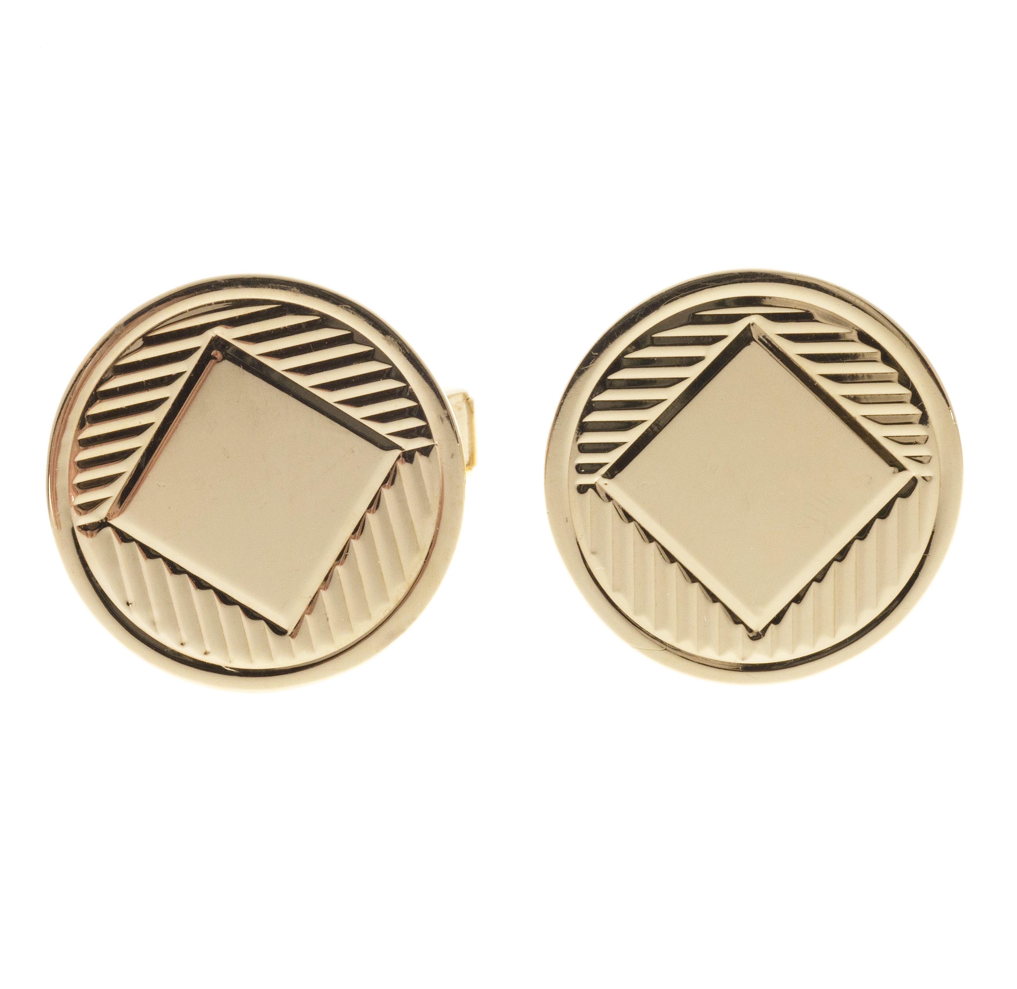 Vintage 3/4 Inch 14k Yellow Gold Textured Smooth Round Clip Back Cuff Links