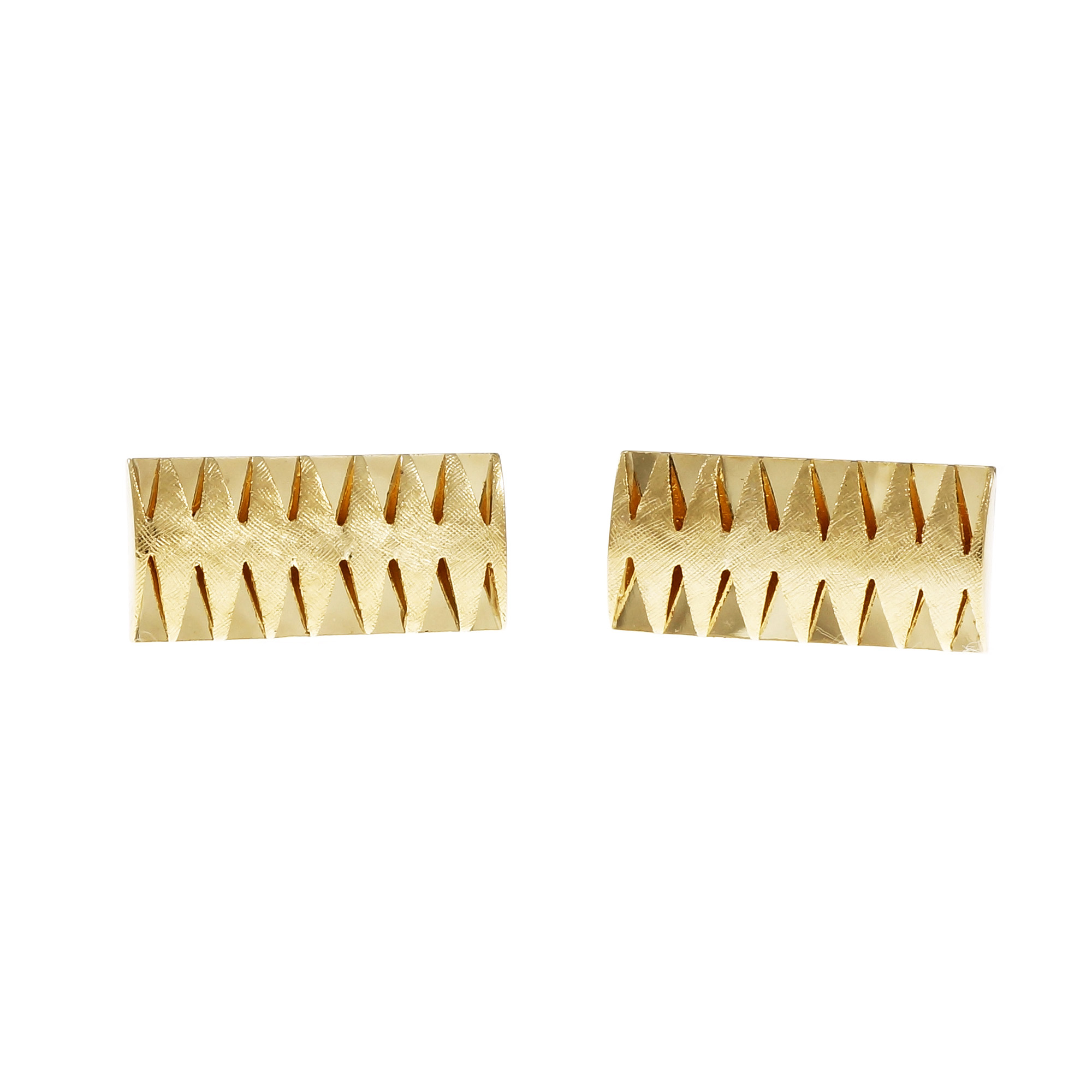 Estate 1950 Textured Rectangular Cuff Links 14k Yellow Gold