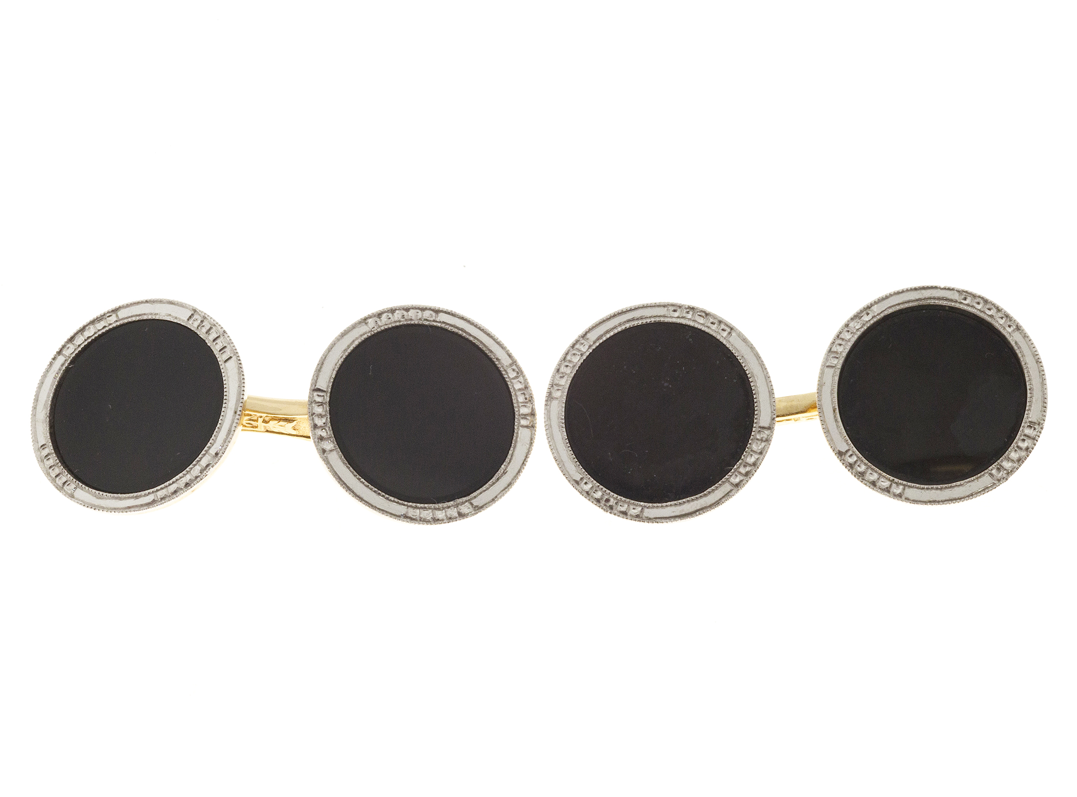 Vintage 1920 Concave 14k Platinum Onyx Double Sided Cuff Links