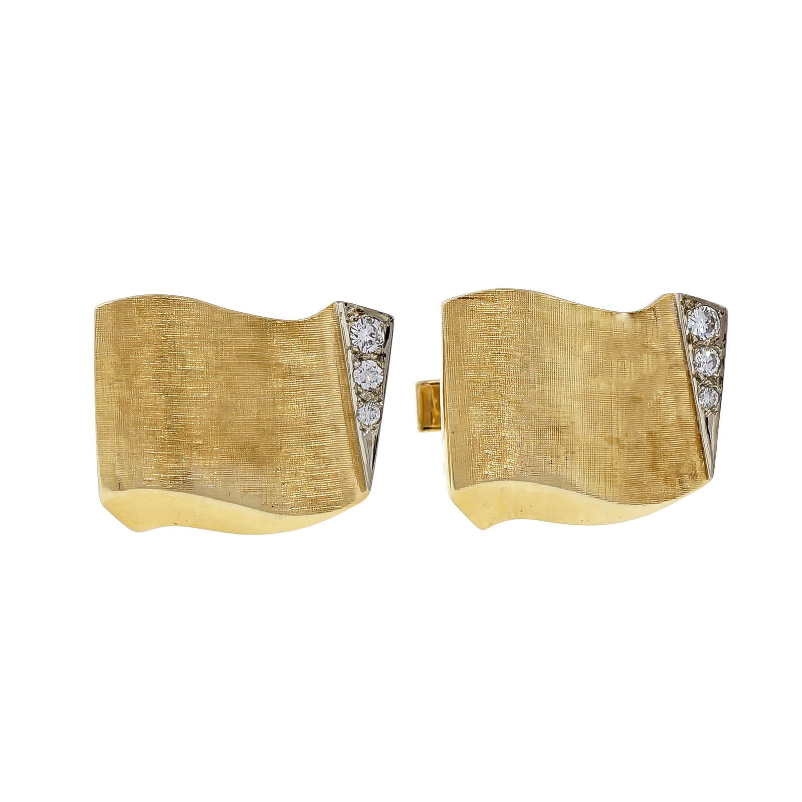 Vintage 1950 Textured 3-D Swirl 14k Yellow Gold Cuff Links