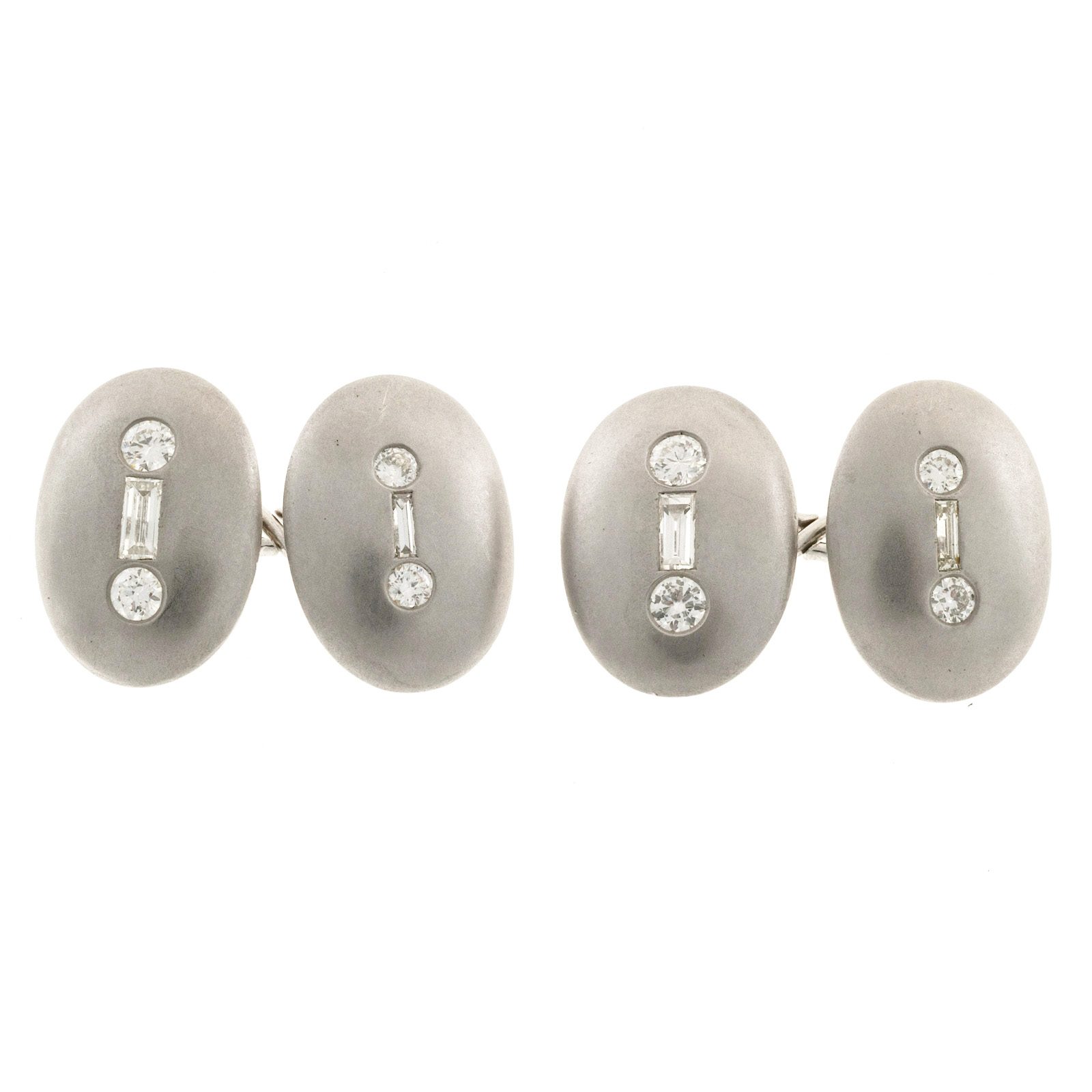 Platinum Round Baguette Diamond Double Sided Vintage Cuff Links