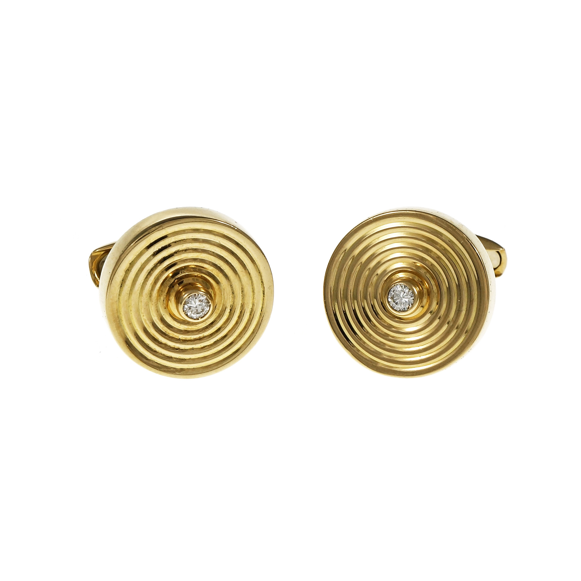 18k Yellow Gold Diamond Estate Button Style Cuff Links 