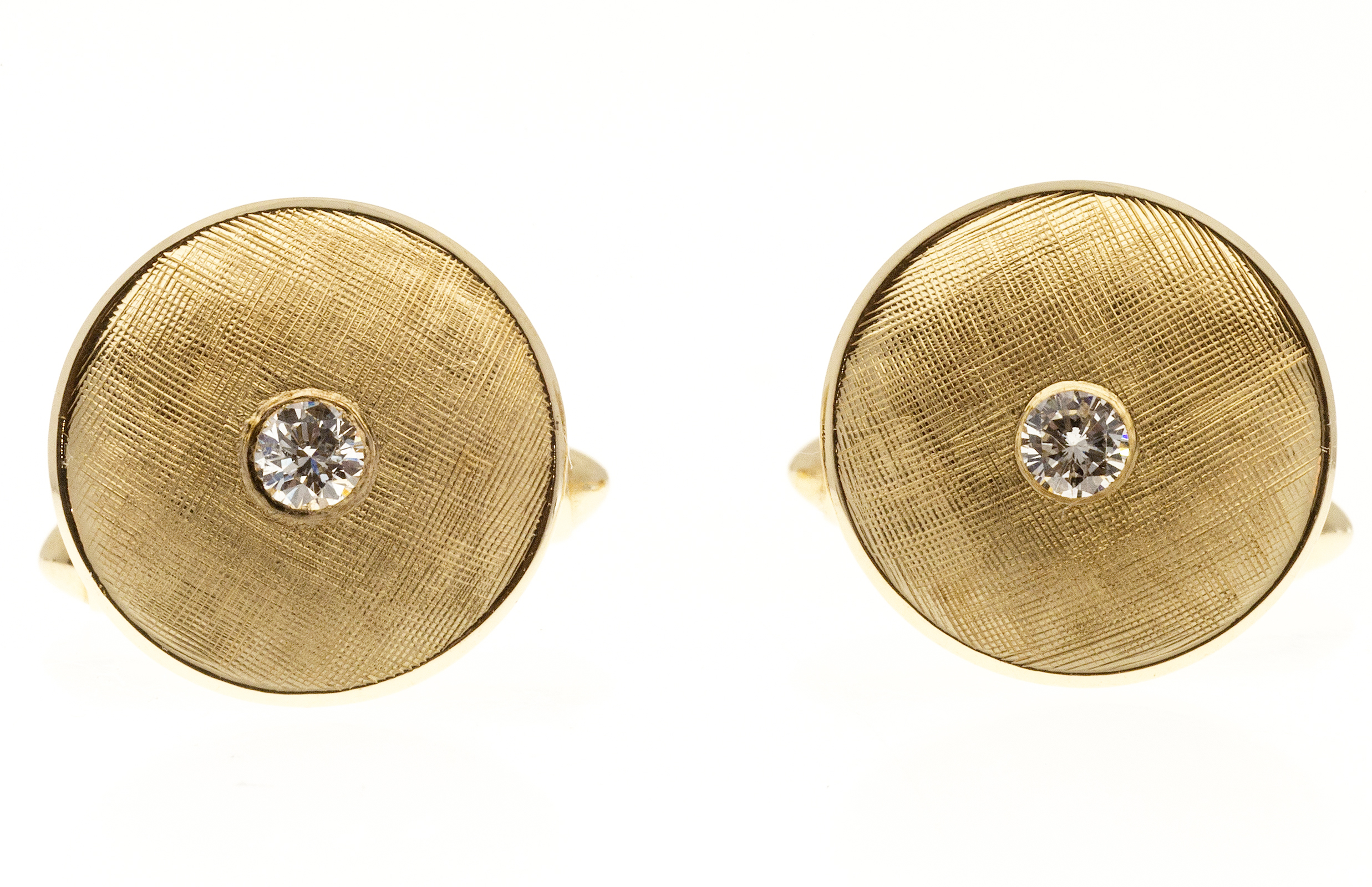 Estate Designer Larter  Sons 1940â€™S Diamond Round Concave 14k Gold Cuff Links