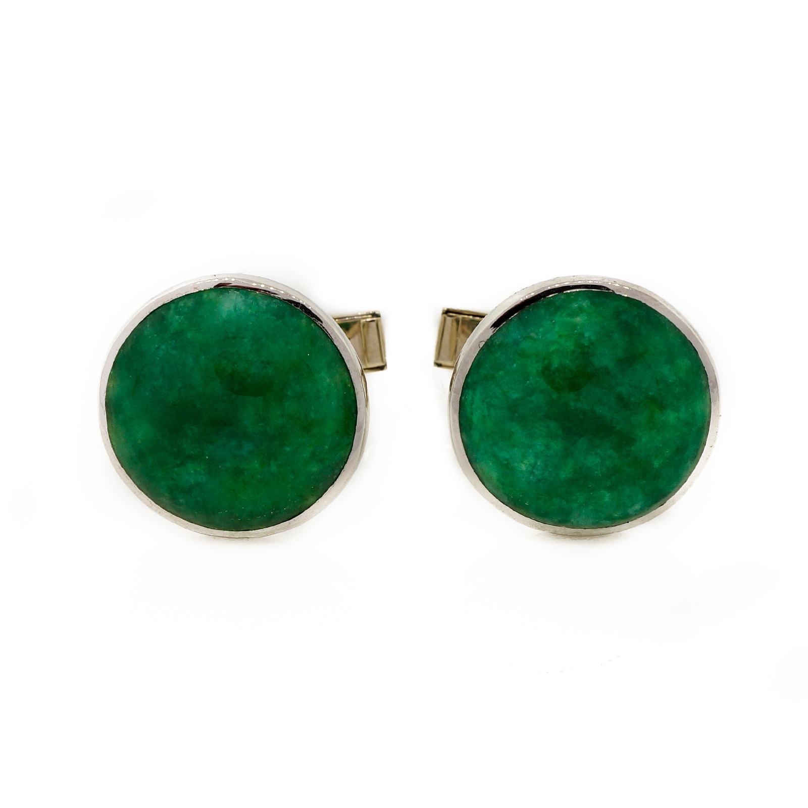 Natural Untreated Jadeite Jade 14k White Gold Cuff Links GIF Certified