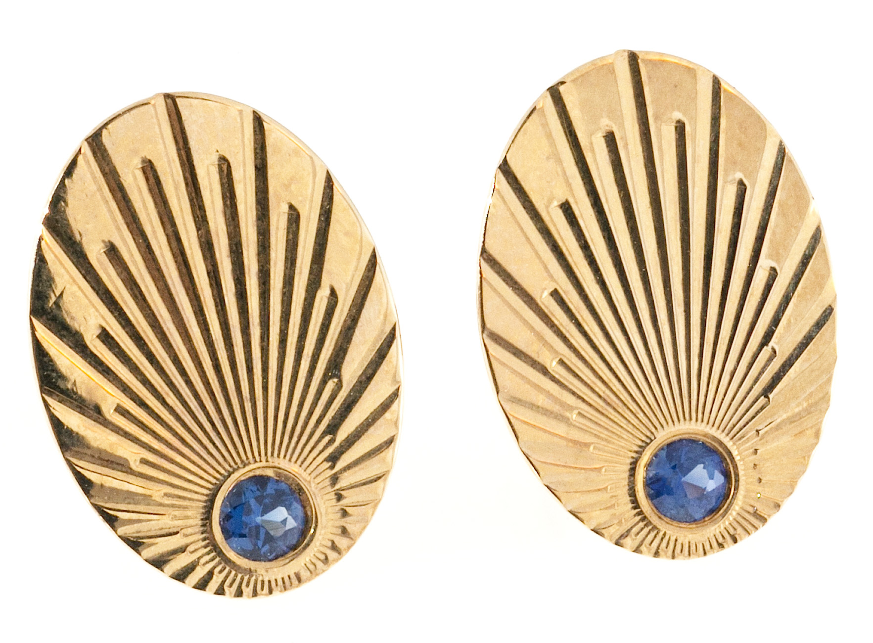 14k Yellow Gold Sapphire Vintage Cuff Links