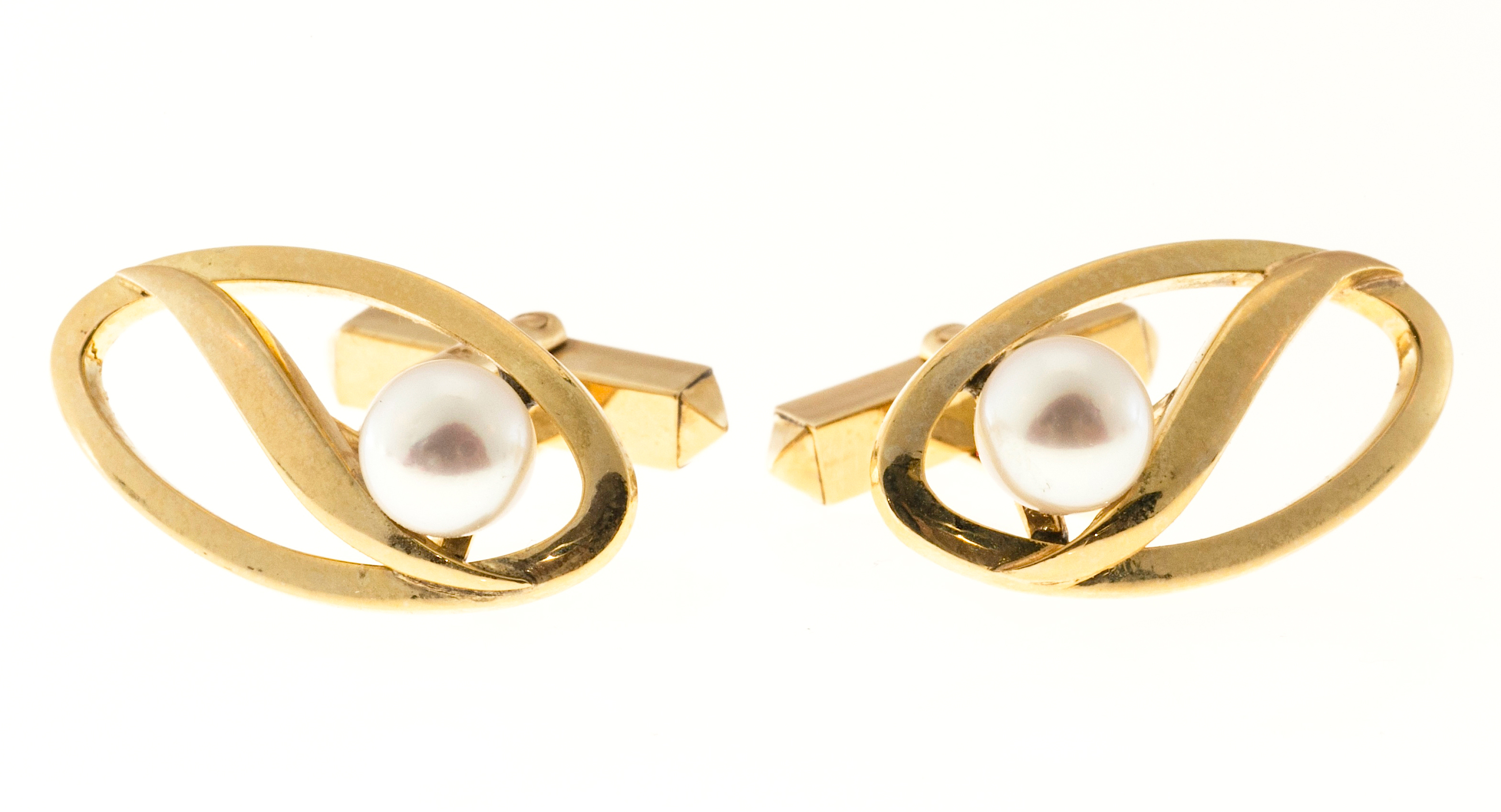 Mikimoto 14K Yellow Gold Cultured Pearl Cufflinks