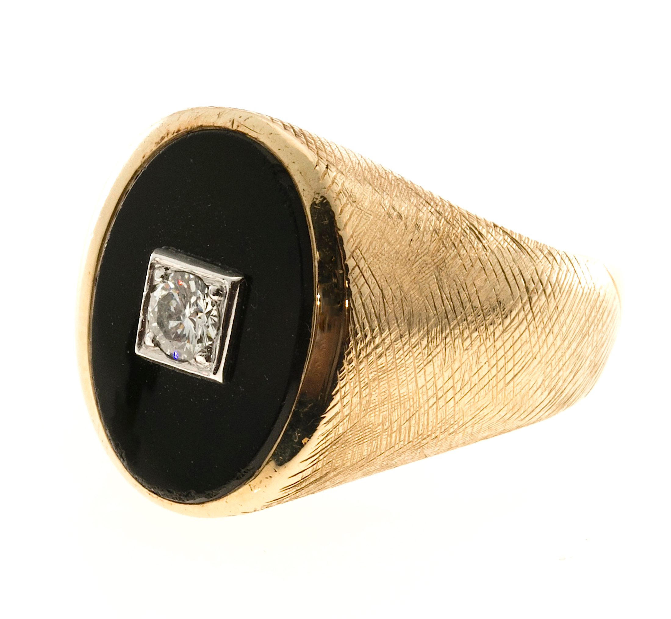 14K Yellow Gold with 0.20ct Diamod Onyx Ring Size 10