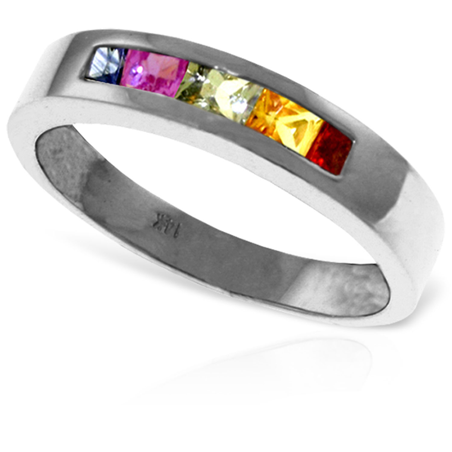0.6 CTW 14K Solid White Gold Keep You Mine Multicolor Sapphire Ring