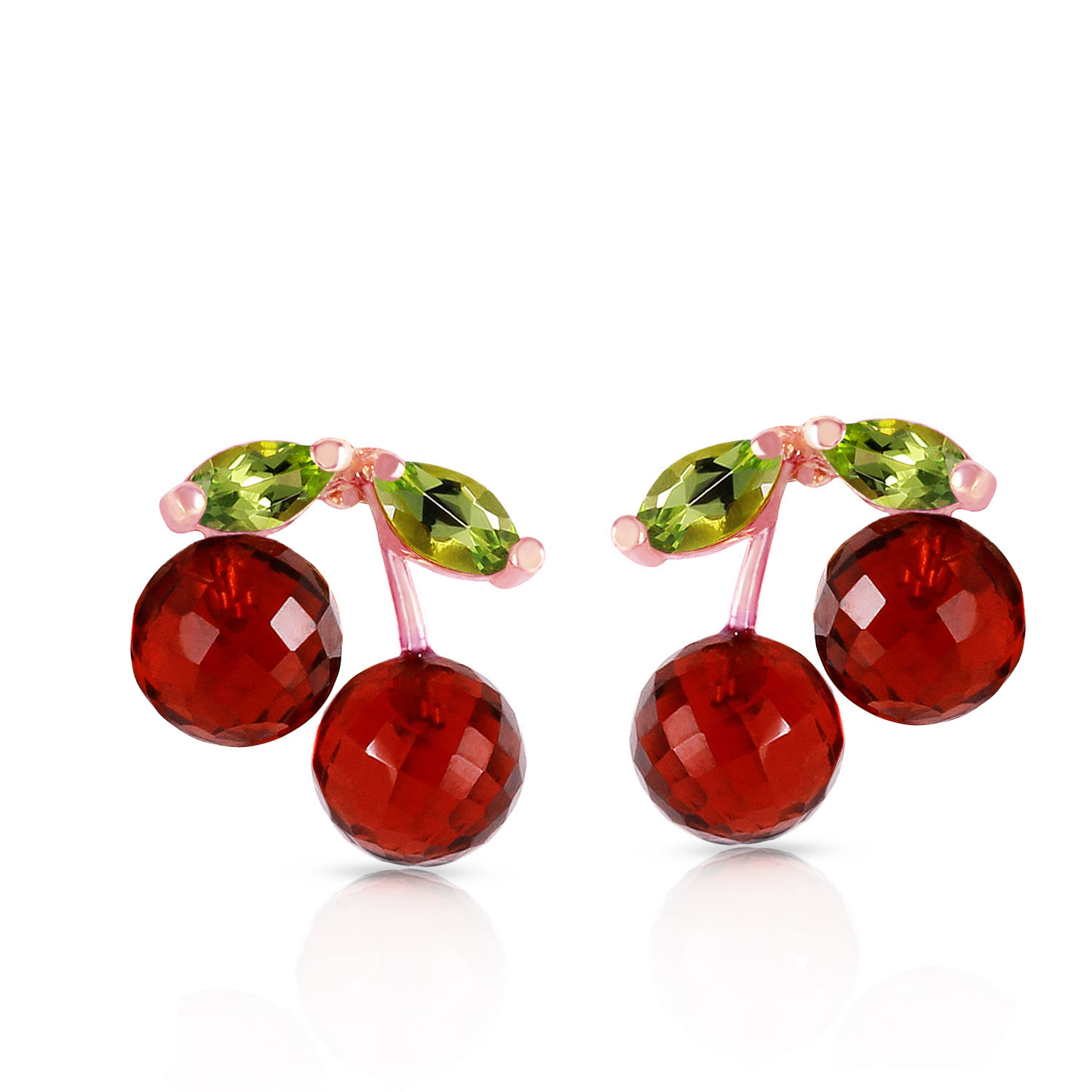 14K Solid Rose Gold Earrings with Garnets  Peridots