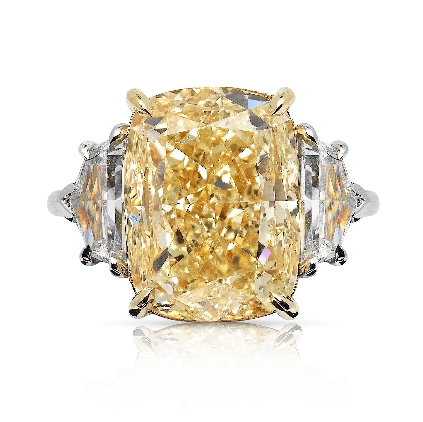 11 CARAT CUSHION CUT NATURAL FANCY LIGHT YELLOW DIAMOND ENGAGEMENT RING PLATINUM  18K GOLD GIA CERTIFIED 10 CT FLY SI1 BY MIKE NEKTA