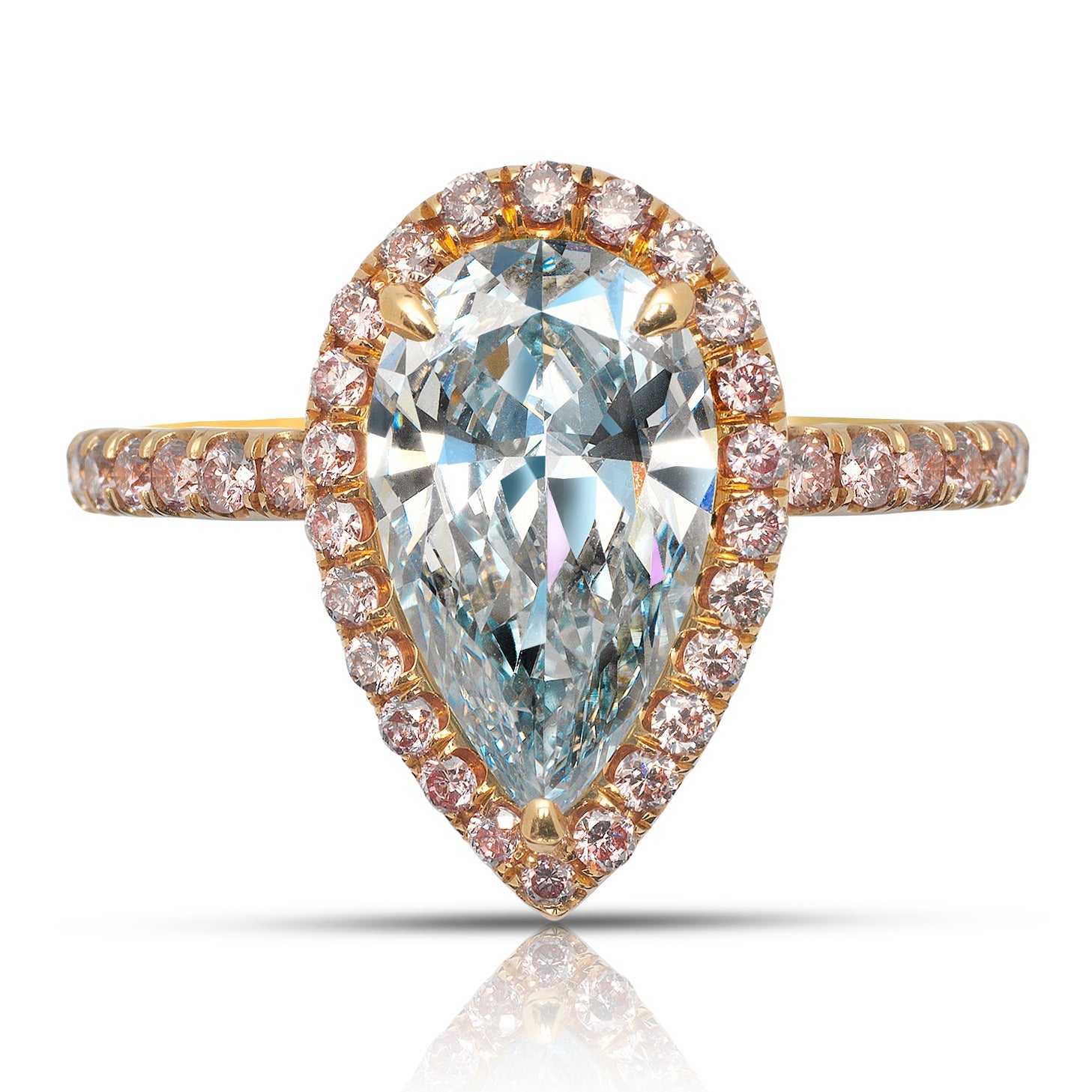 3 CARAT PEAR SHAPED FANCY BLUE DIAMOND ENGAGEMENT RING PINK HALO 18K ROSE GOLD GIA CERTIFIED 2 CT VVS1 FIGB BY MIKE NEKTA