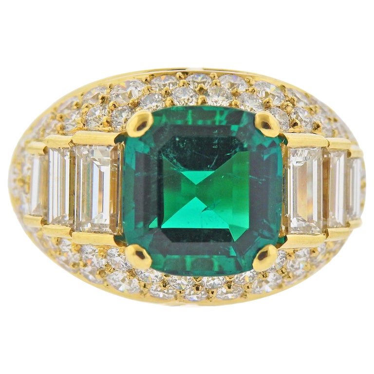 Bulgari Certified 4.03 Carat No Oil Colombian Emerald Diamond Gold Ring
