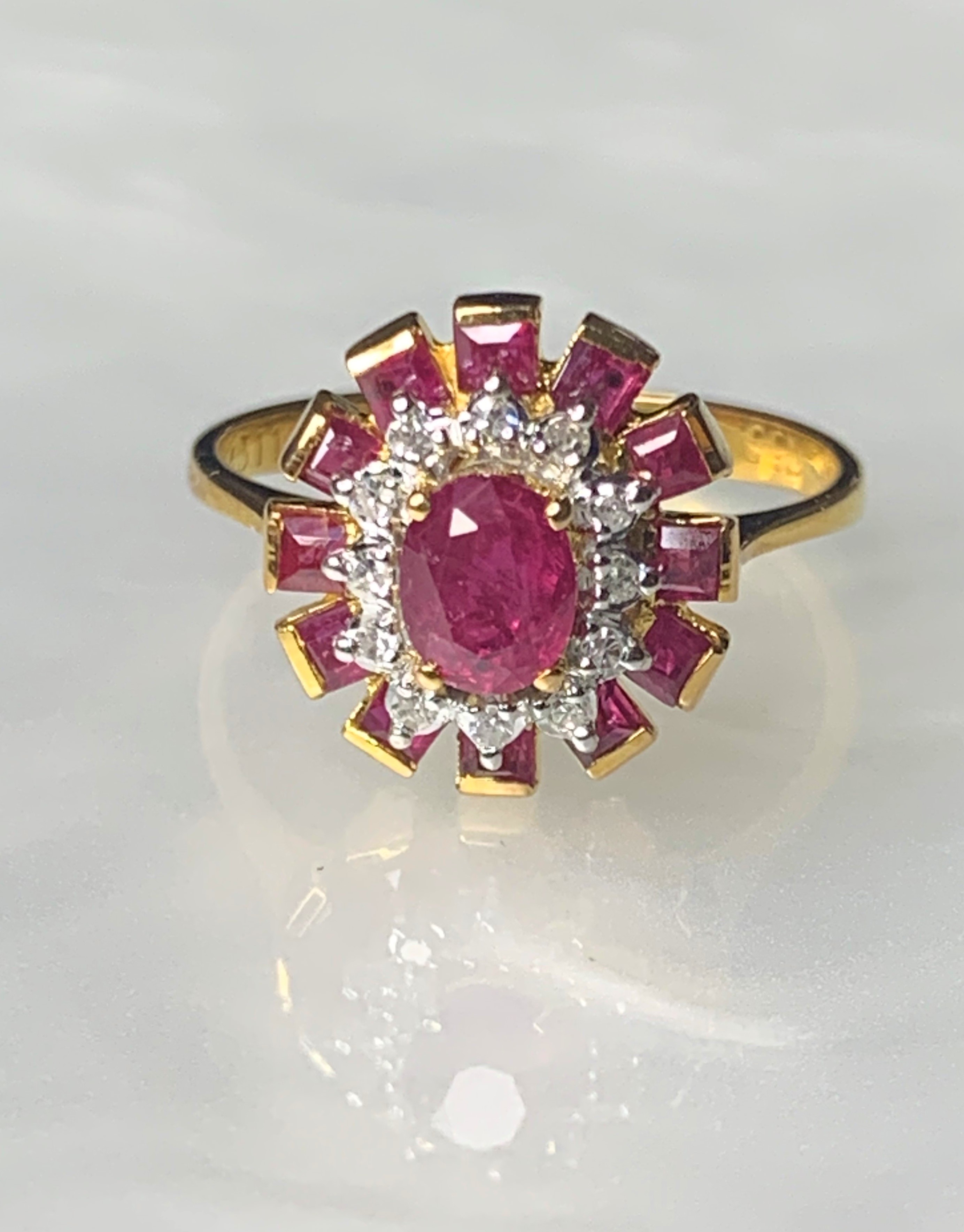 18K Yellow Gold Oval Cut Ruby Diamond Ring