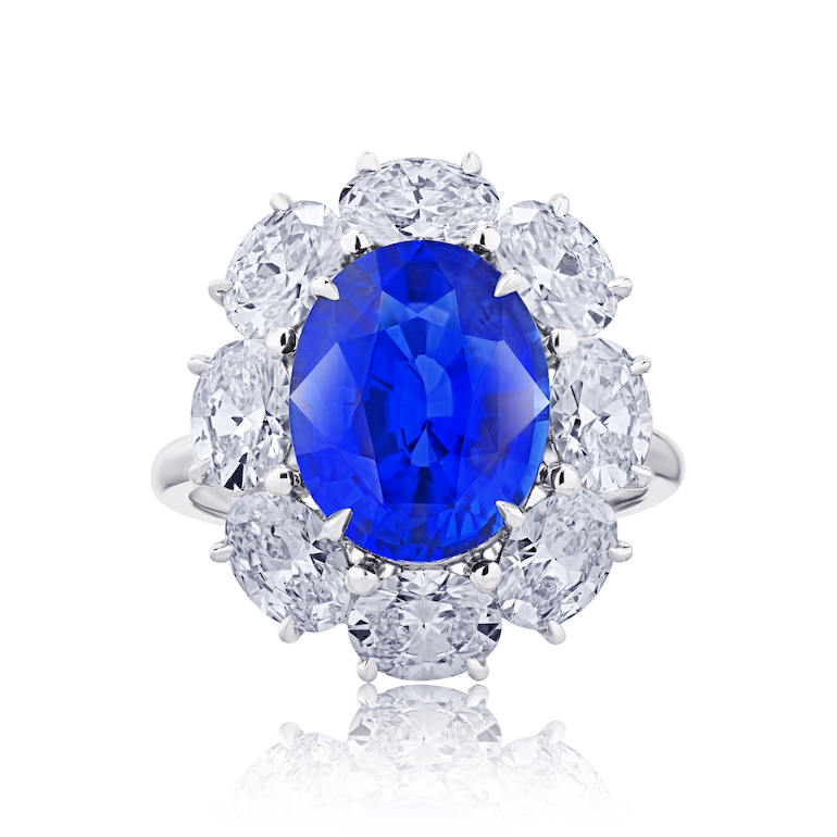 David Gross Oval Blue Sapphire and Diamond Ring