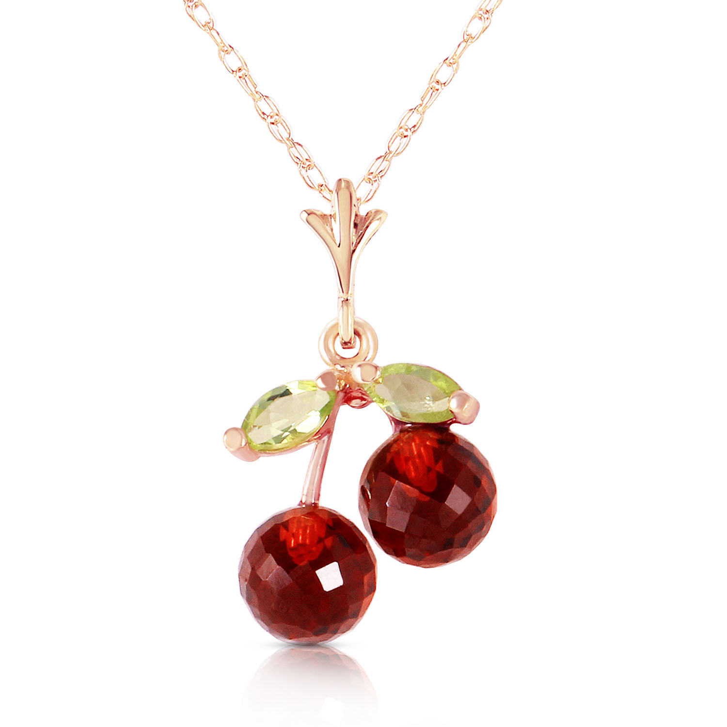 14K Solid Rose Gold Necklace with Garnets  Peridots