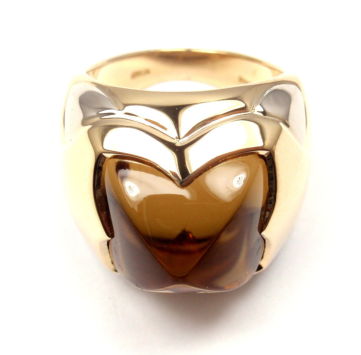 Bulgari Pyramid 18K Yellow & White Gold Citrine Ring