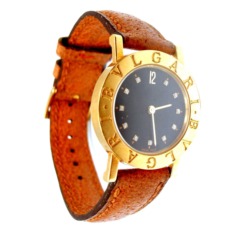 Bulgari BB 26 GL 18K Yellow Gold  Diamond Leather Watch