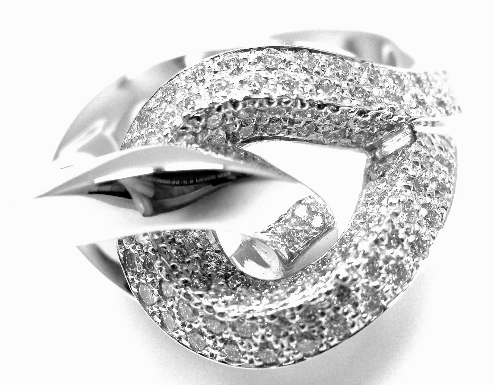 Hermes 18k White Gold Diamond Free Style Twisted Band Ring