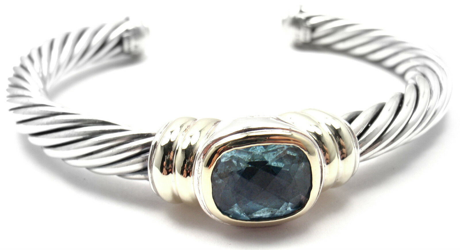 D.Yurman NOBLESSE 14k YG Sterling Silver Blue Topaz Bangle Bracelet