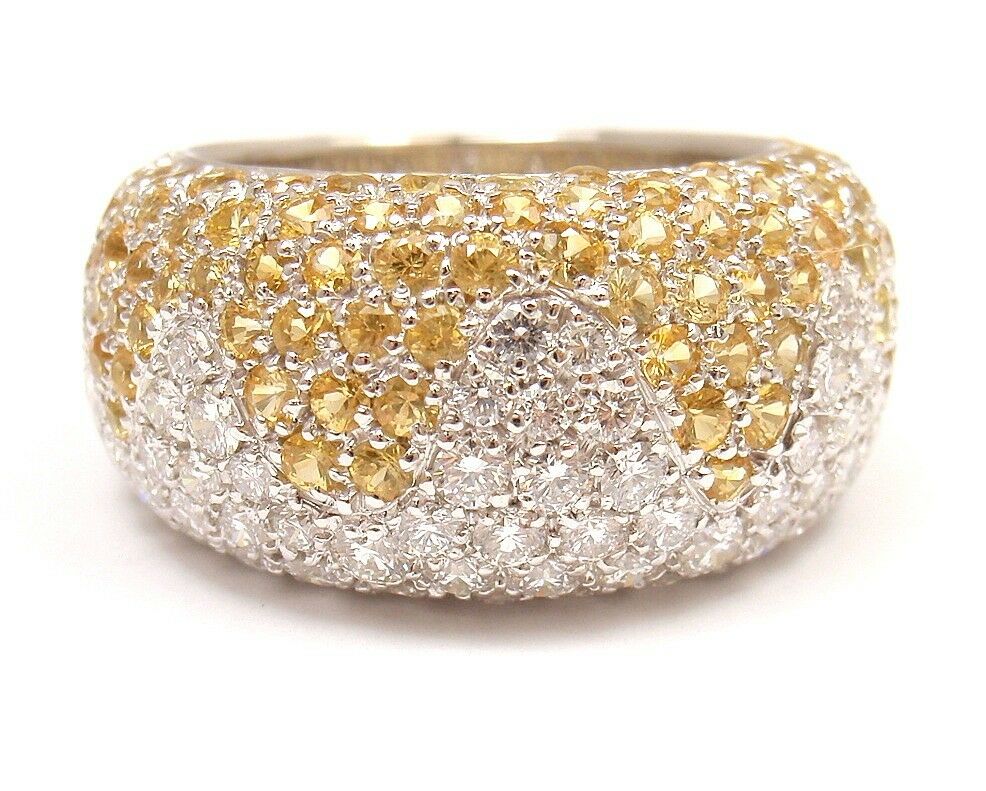 Chopard 18k White Gold Yellow Sapphire Diamond Wave Wide Band Ring