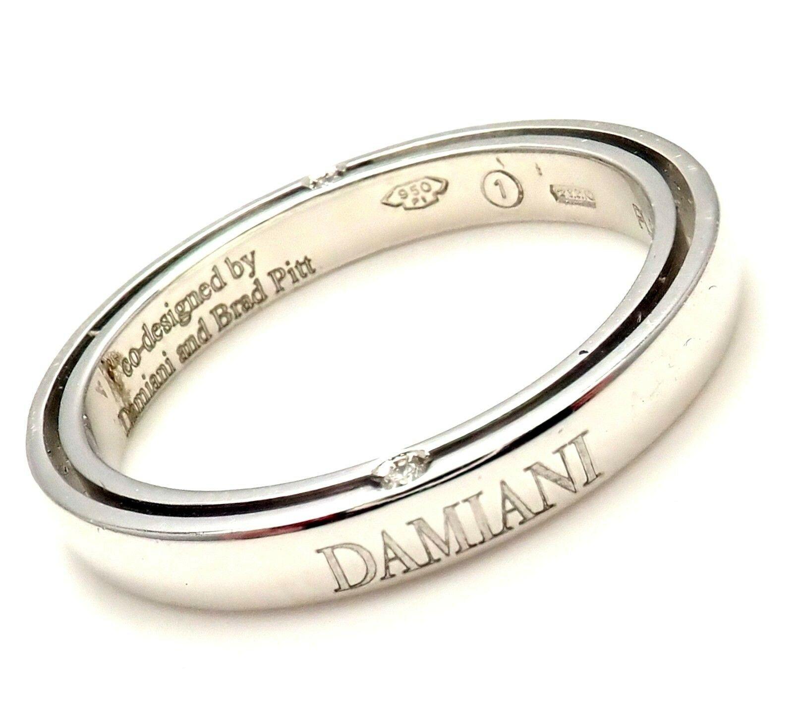 Damiani Brad Pitt Platinum 4 Diamond 3mm Band Ring Sz 8.25