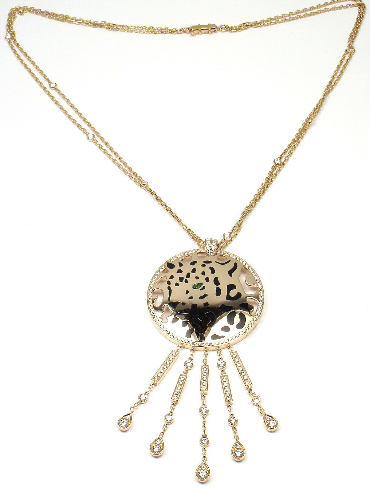 Cartier Panther 18k Yellow Gold Diamond Tsavorite Lacquer Necklace