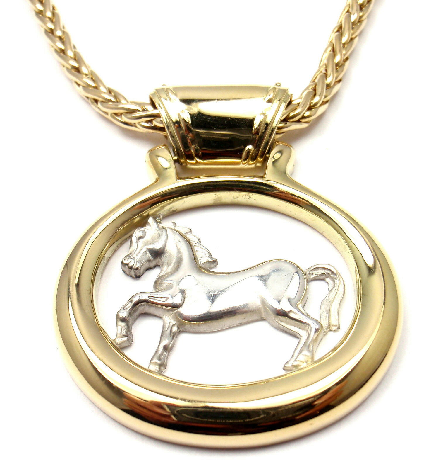Rare! Authentic HERMES 18k Yellow & White Gold Horse Pendant