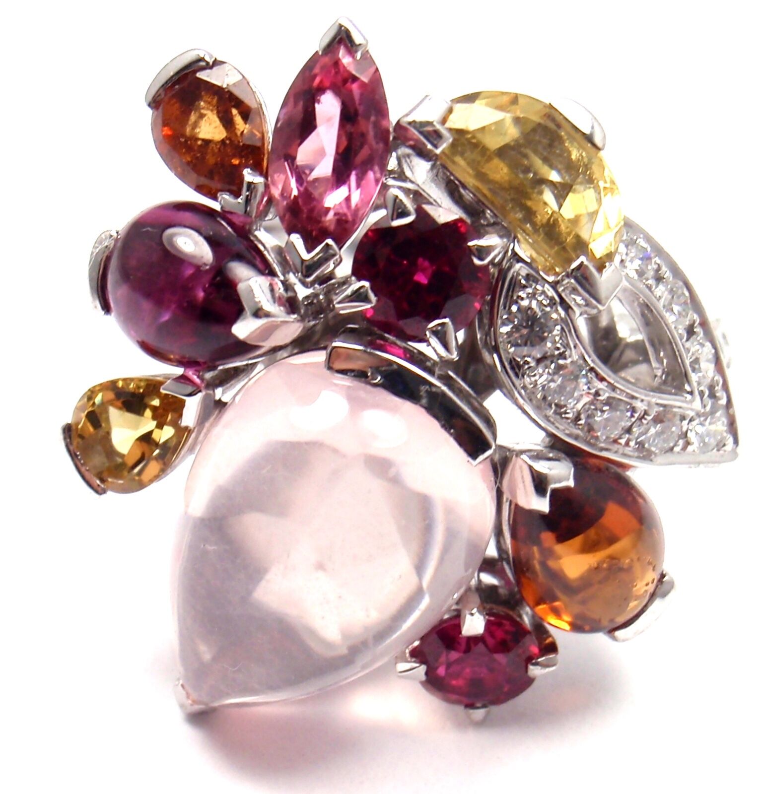 CARTIER Sorbet 18k Gold Diamond Pink Quartz Tourmaline Large Ring