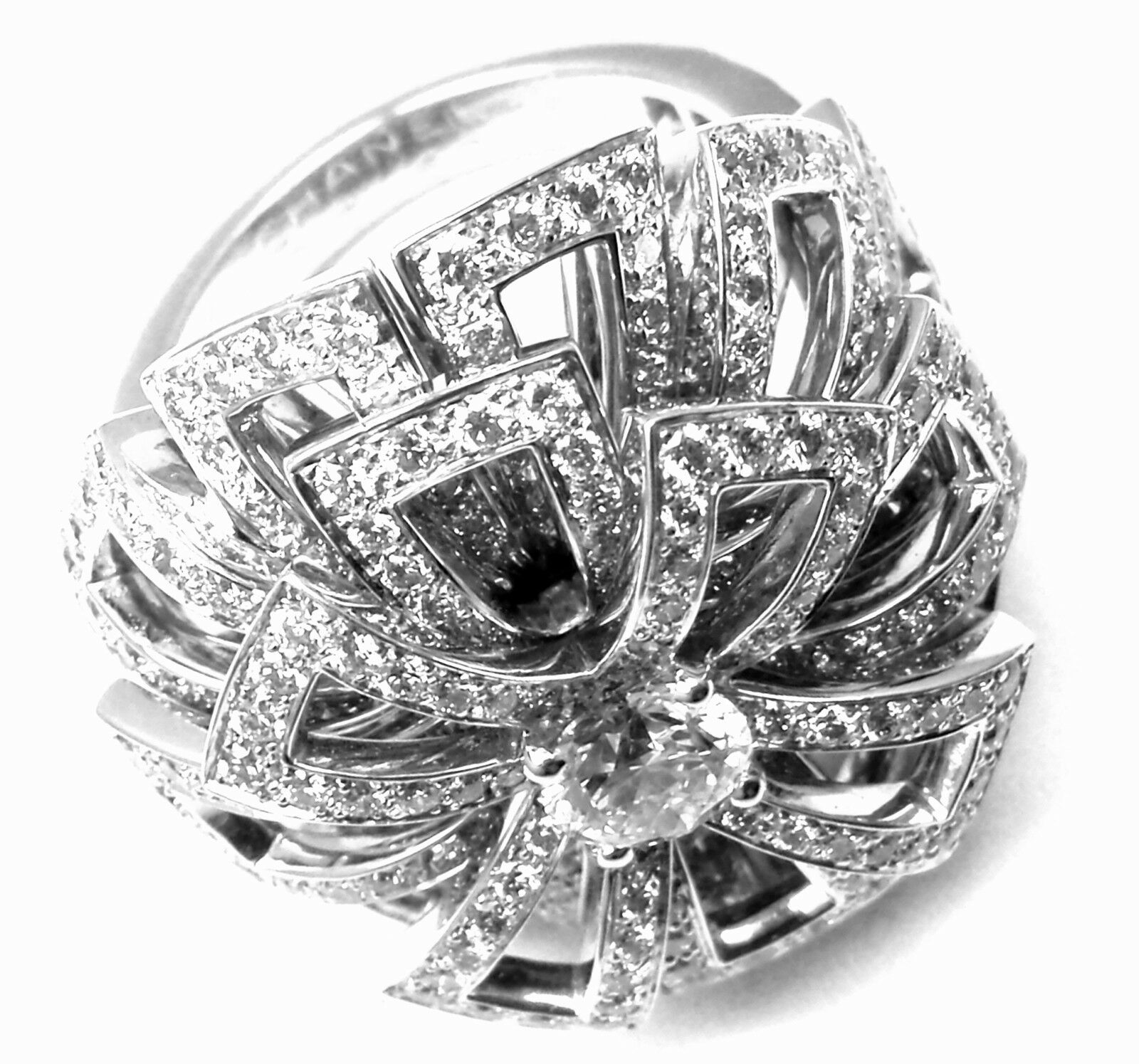 Chanel FLower 18k White Gold Diamond Large Ring