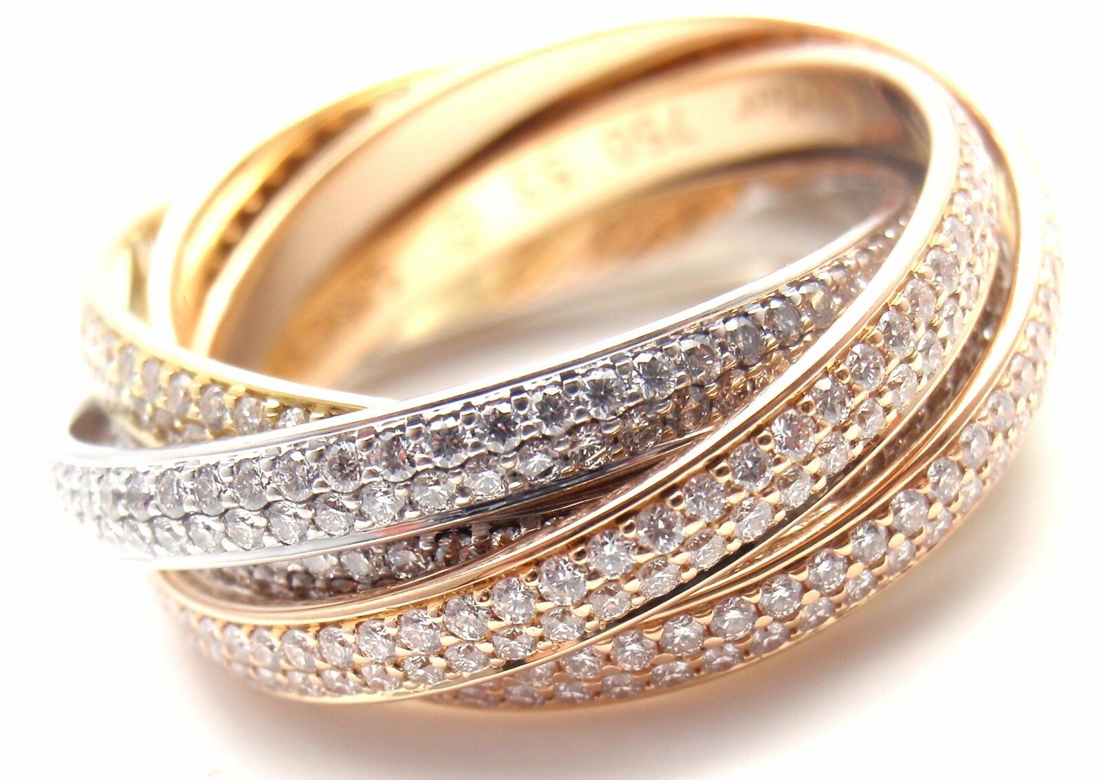 Cartier Diamond Three Color 18k Gold Two For Trinity Six Band Ring
