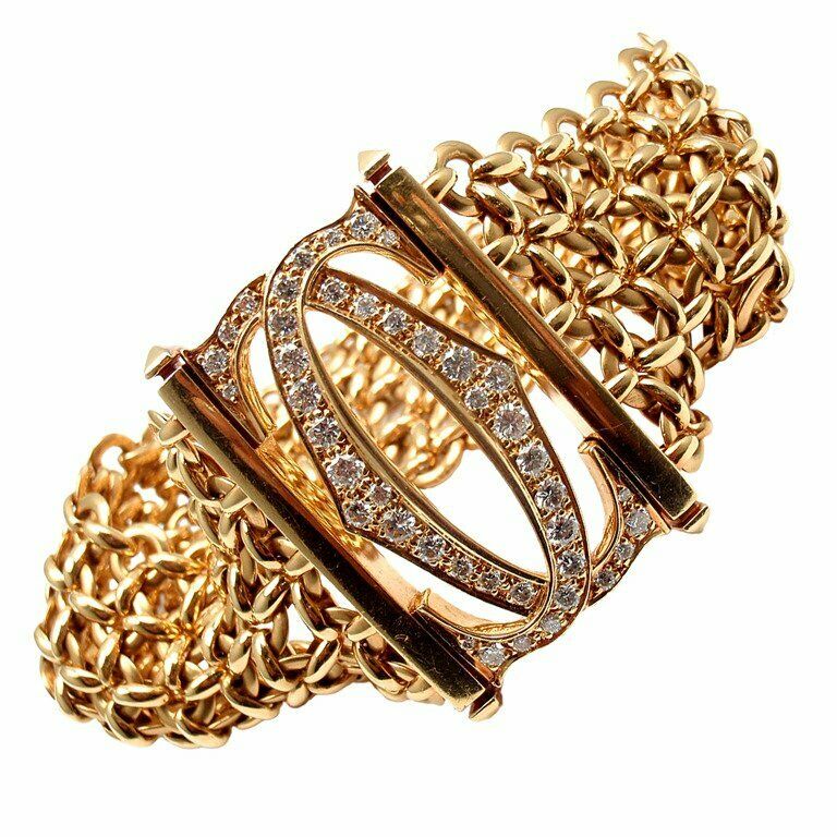 Cartier Penelope 18k Yellow Gold Diamond Double C 5 Row Link Bracelet