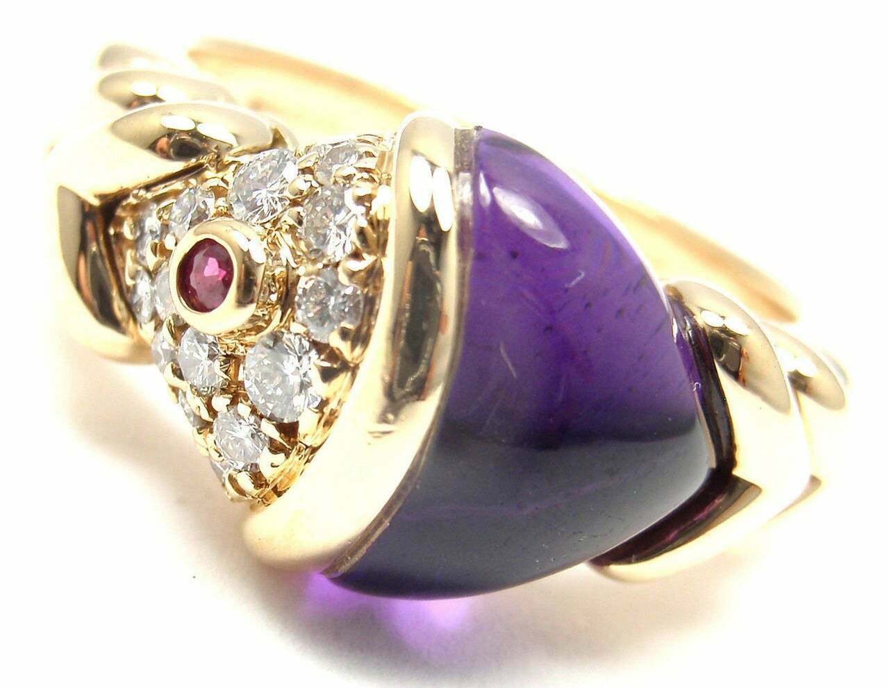 Bulgari Bvlgari 18k Yellow Gold Diamond Amethyst Naturalia Fish Ring