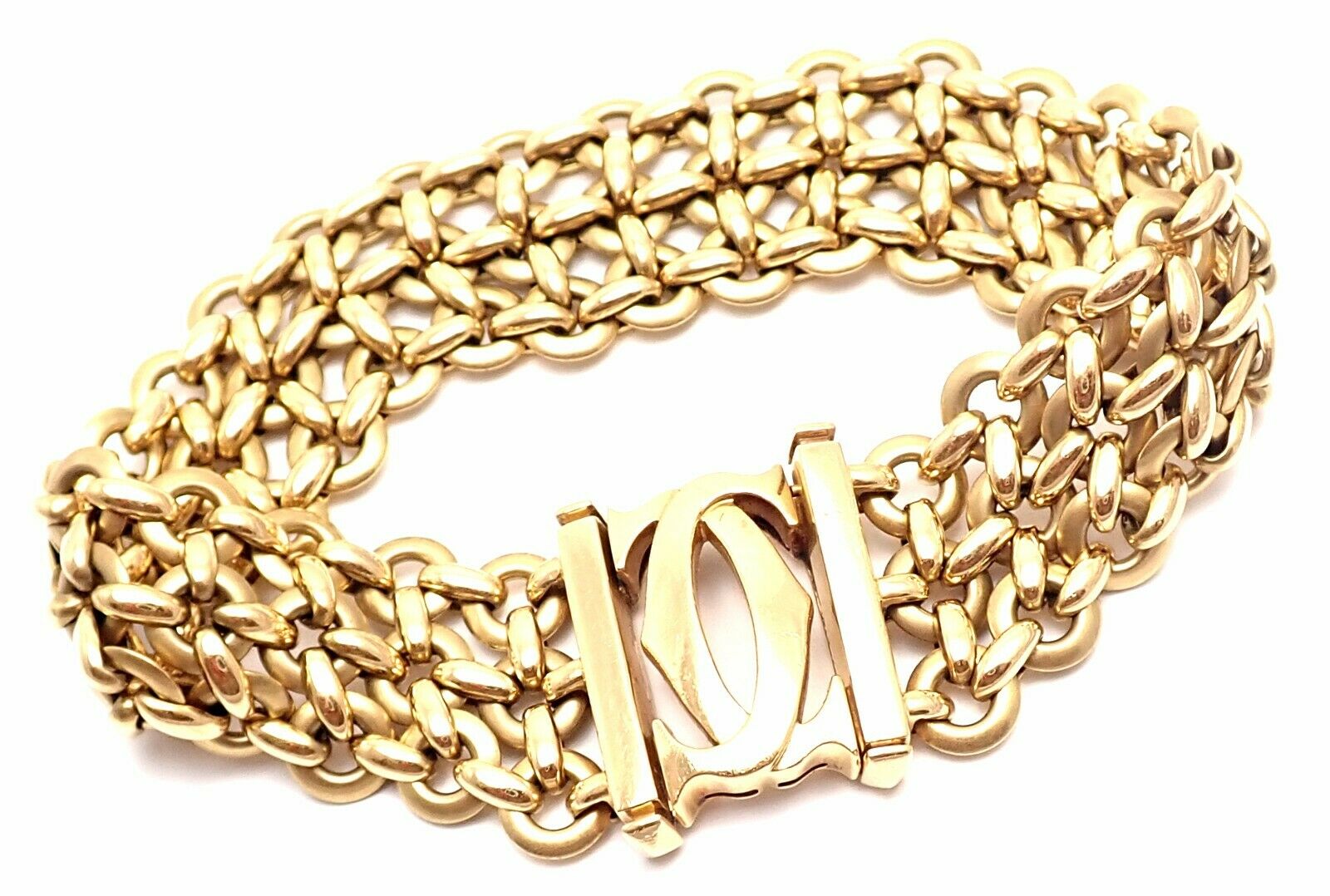 ! Cartier Penelope 18k Yellow Gold Double C Three Row Link Bracelet