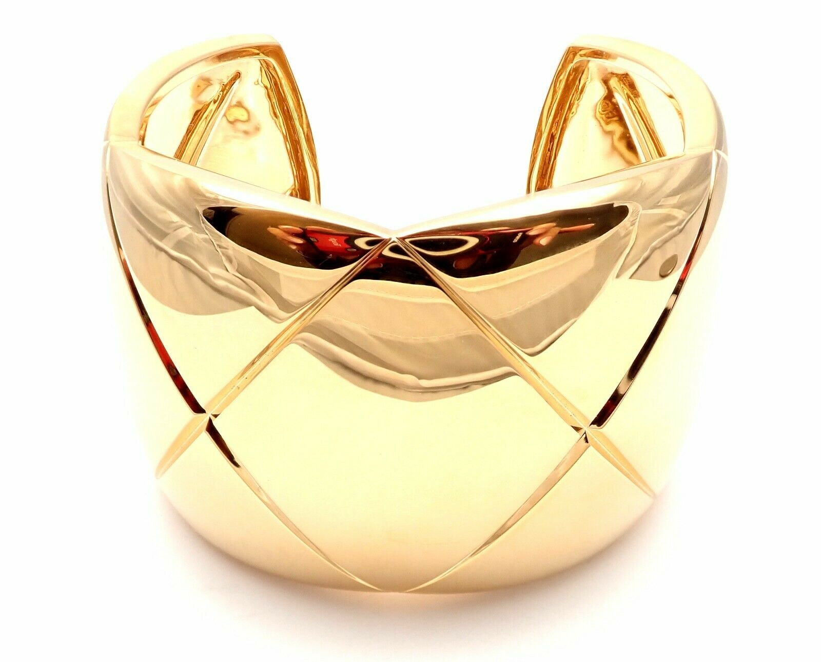 Chanel Coco Crush 18k Yellow Gold 2" Wide Cuff Bangle Bracelet Size S