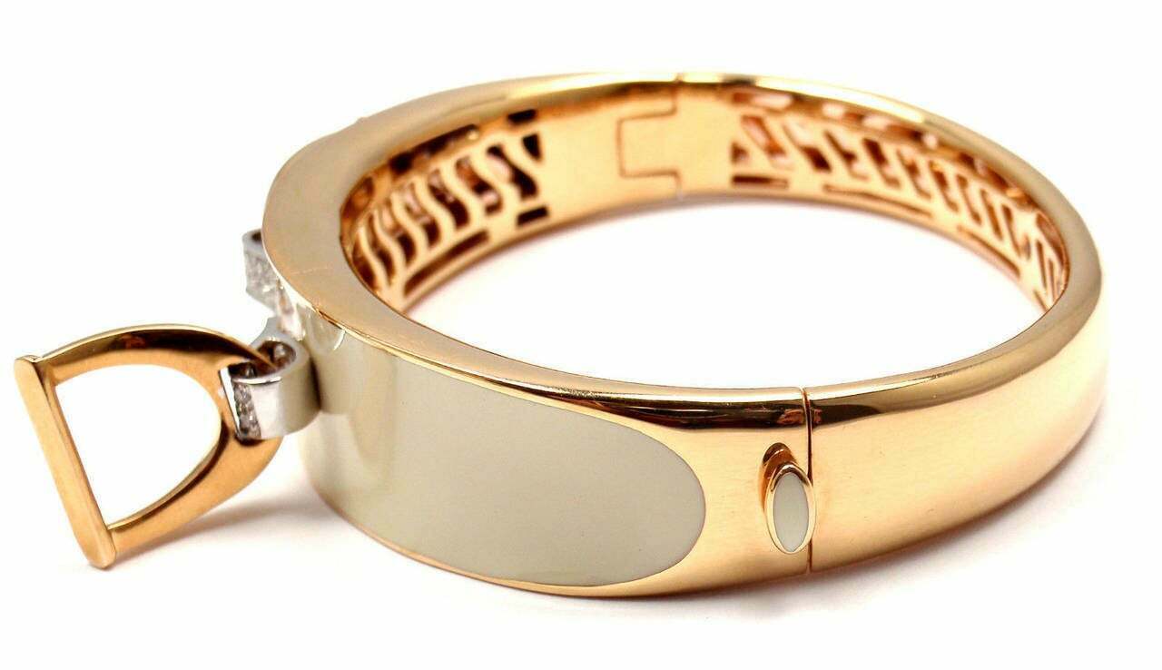 Roberto Coin Cheval Stirrup 18k Gold Diamond Enamel Bangle Bracelet