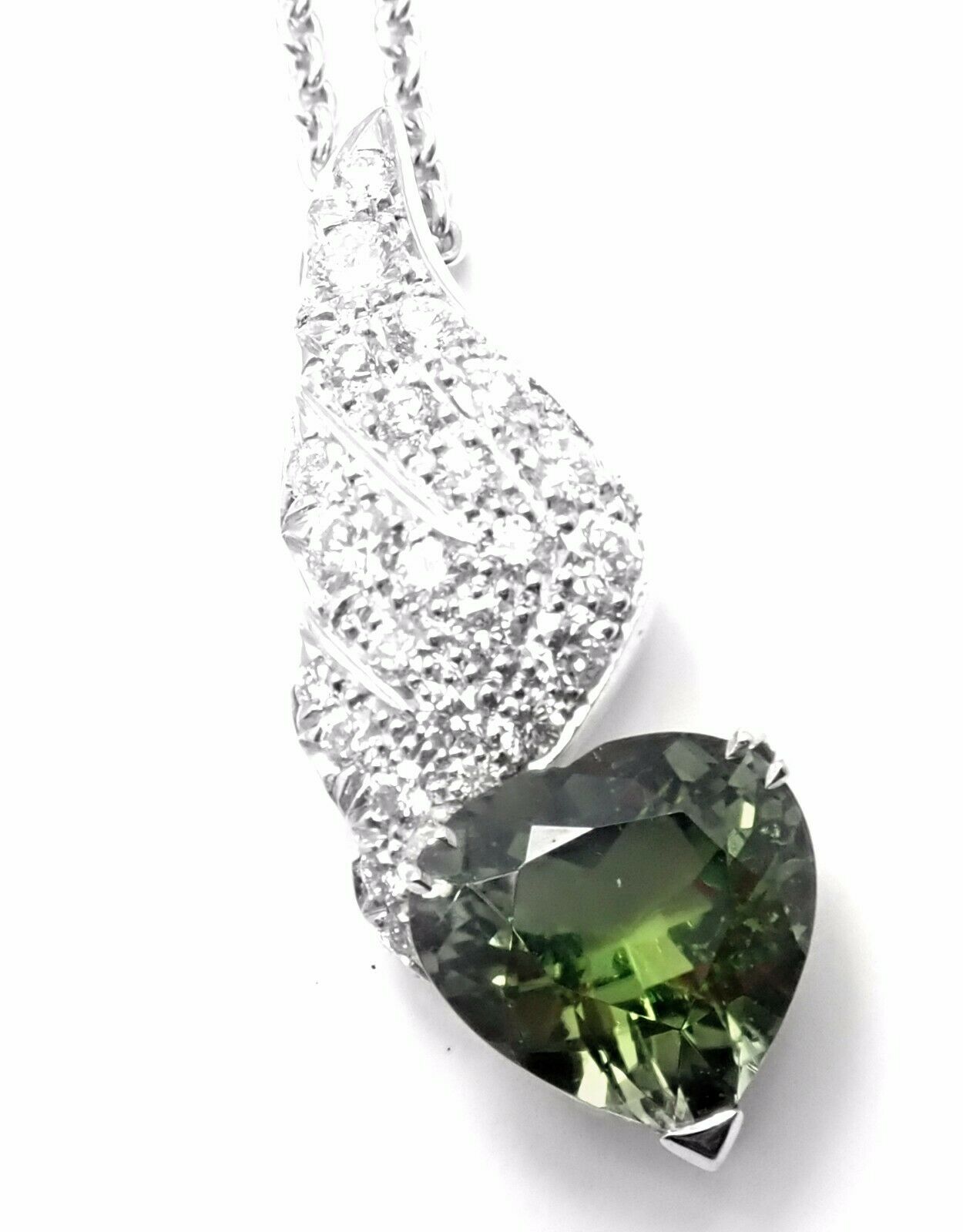 Piaget 18k White Gold Diamond Peridot Heart Pendant Necklace