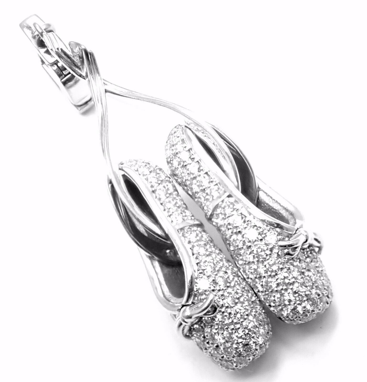 Rare! Authentic Louis Vuitton 18k White Gold Diamond Ballet Shoes Charm Pendant