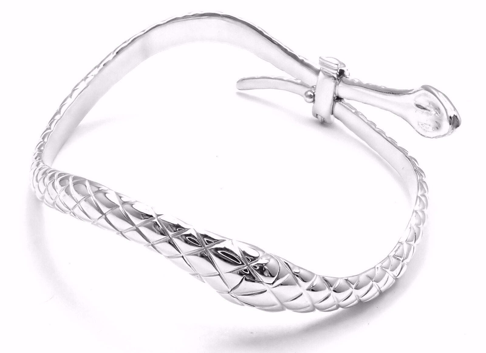 Tom Ford 18k White Gold Diamond Snake Bangle Bracelet