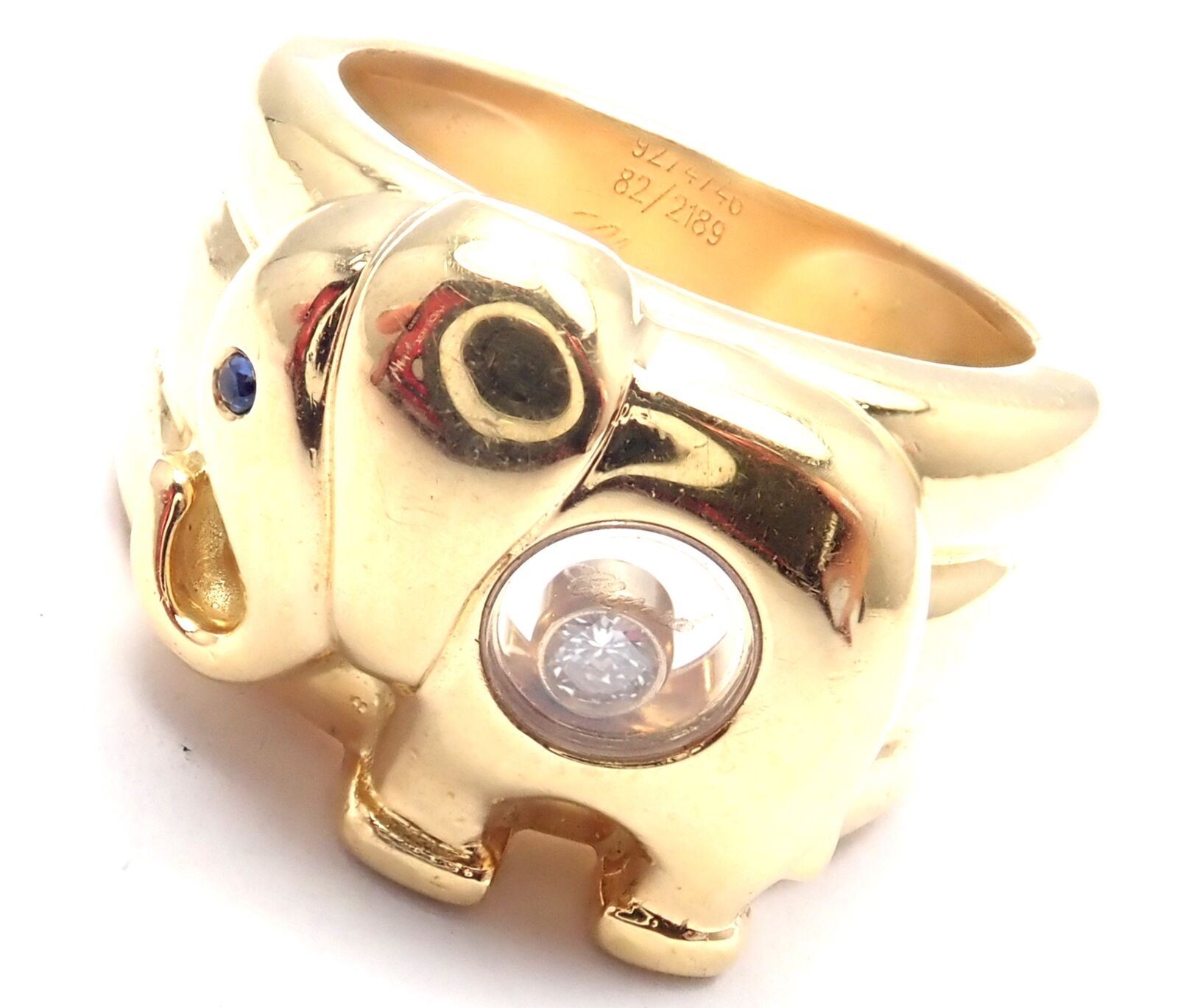 Chopard 18k Yellow Gold Happy Diamond Elephant Wide Band Ring