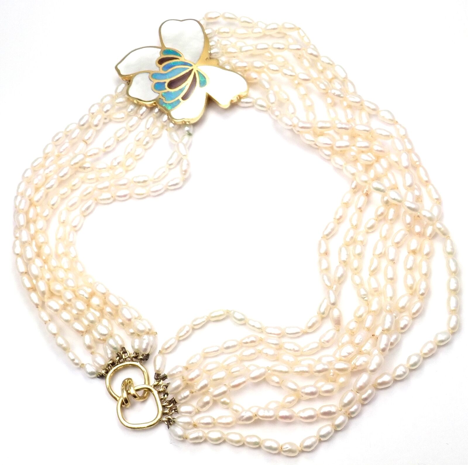 Tiffany  Co 18k Yellow Gold Inlaid Mother Of Pearl Flower Necklace