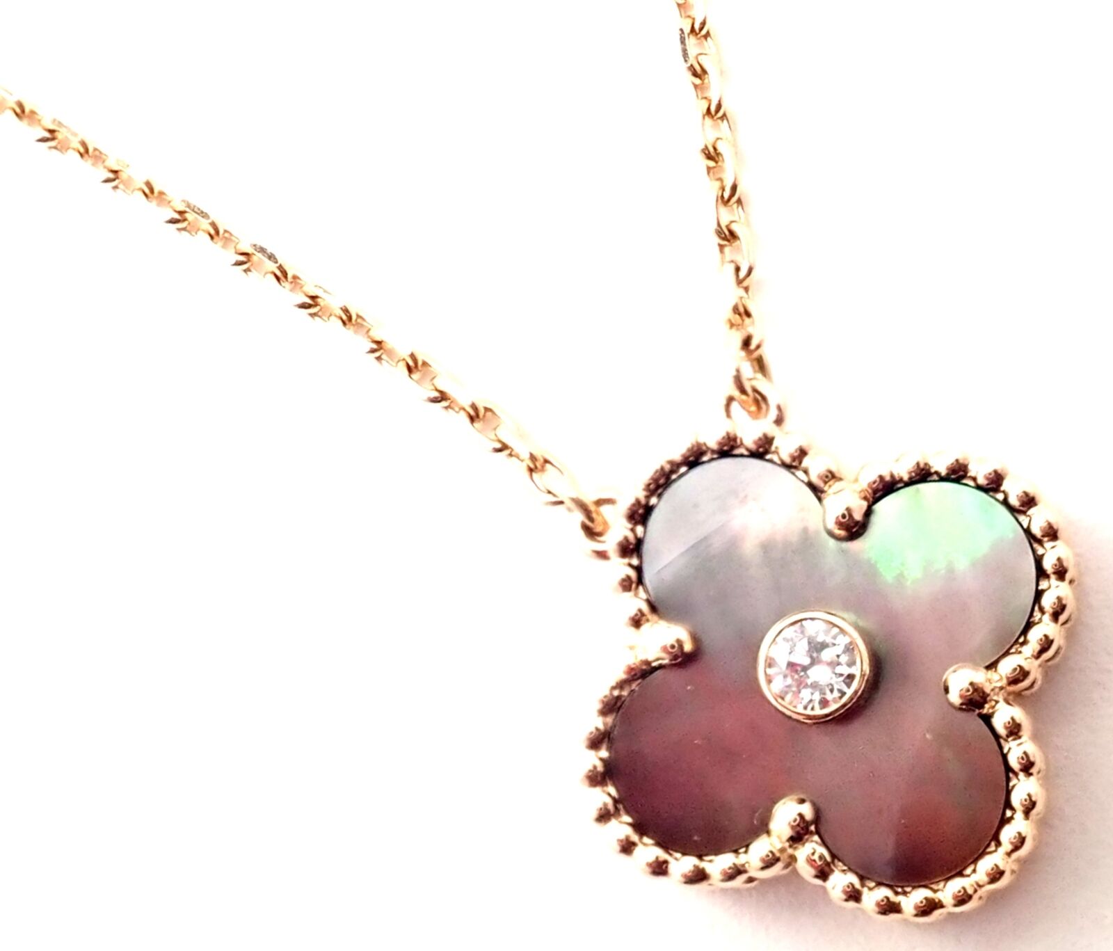 Van Cleef & Arpels 18k Limited Ed Alhambra Diamond Grey Mother of Pearl Necklace