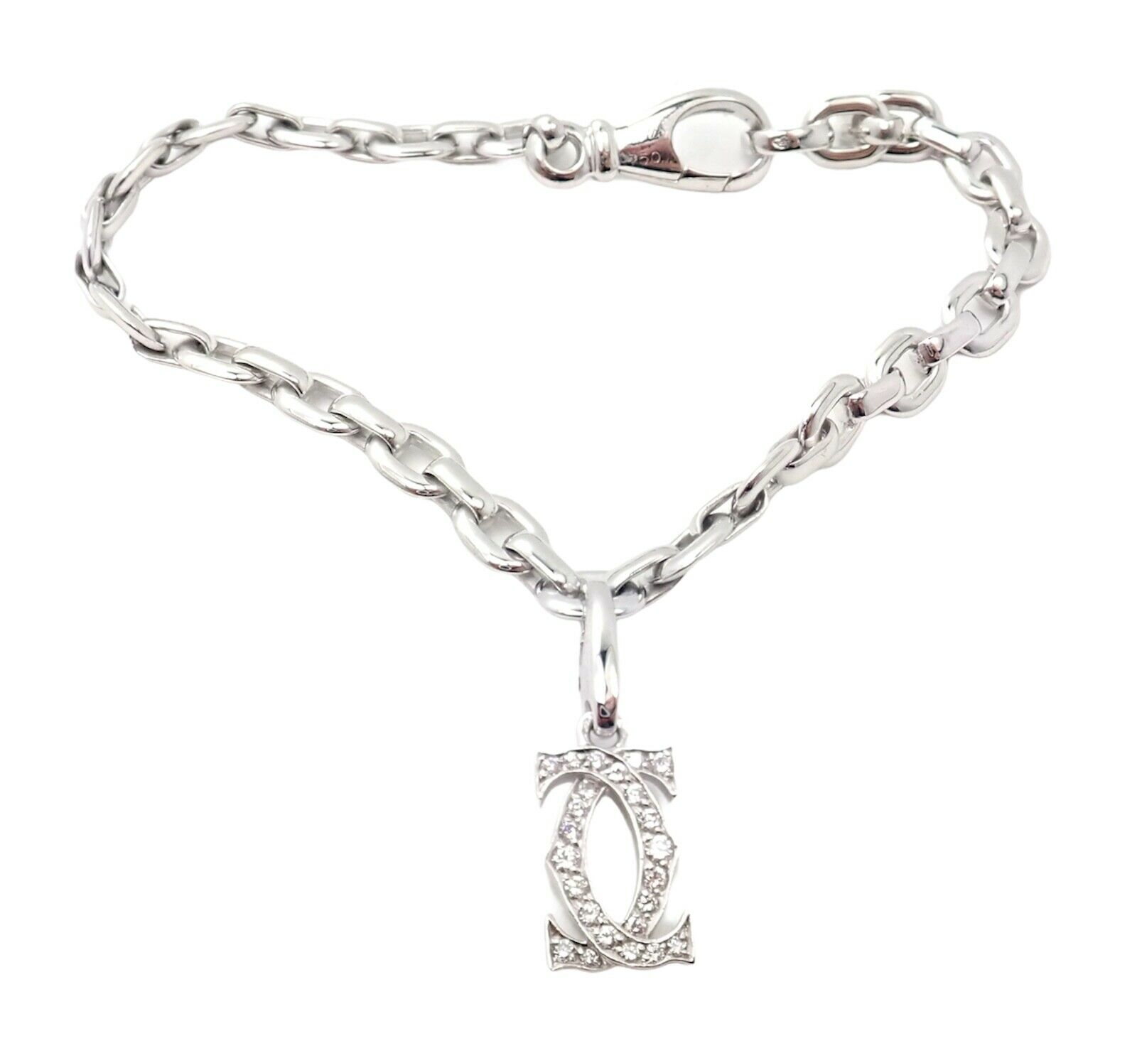 Cartier 18k White Gold Double C Diamond Penelope Charm Link Bracelet