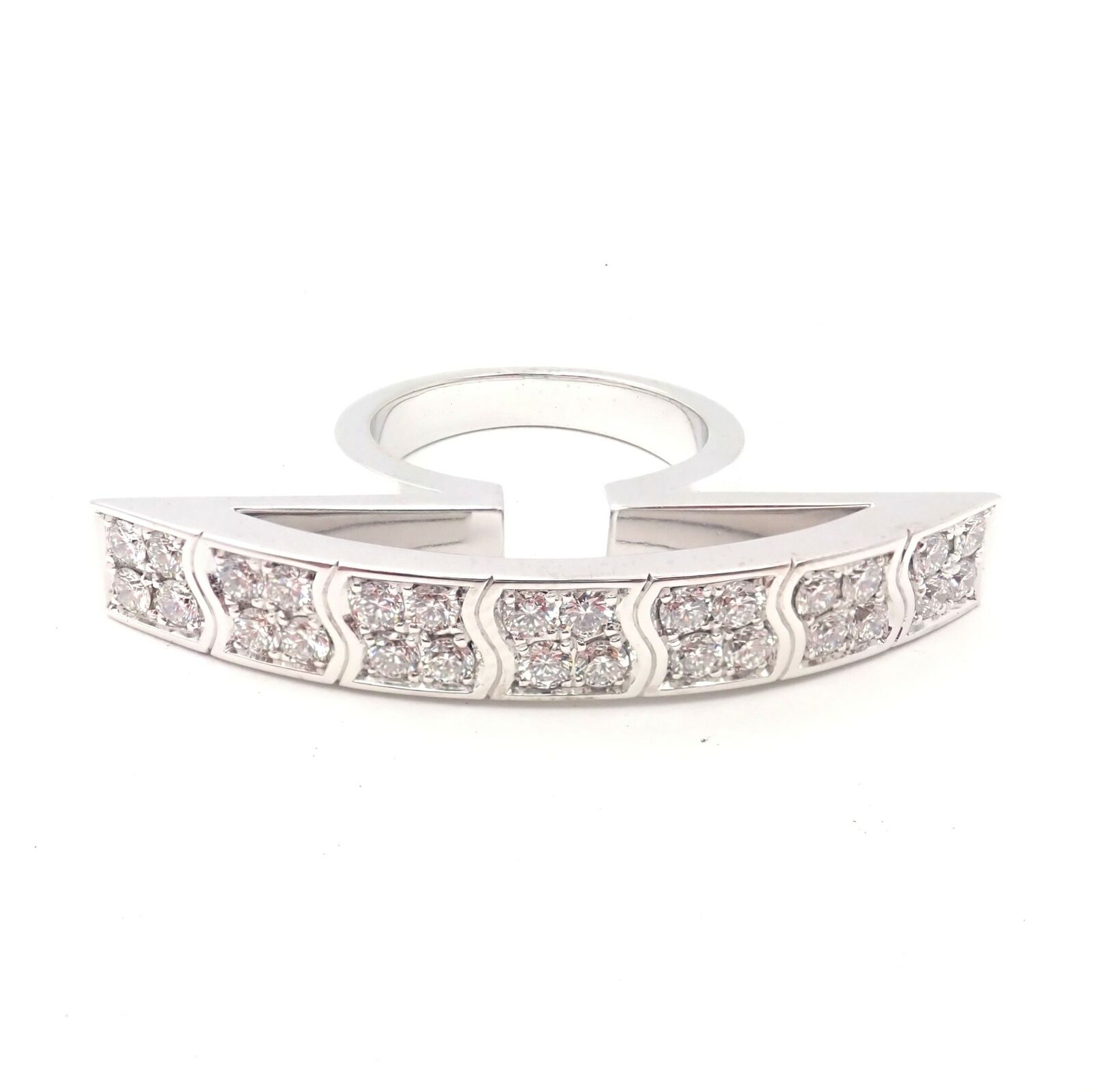 Piaget 18k White Gold Diamond Big Crest Edge Statement Ring sz 8