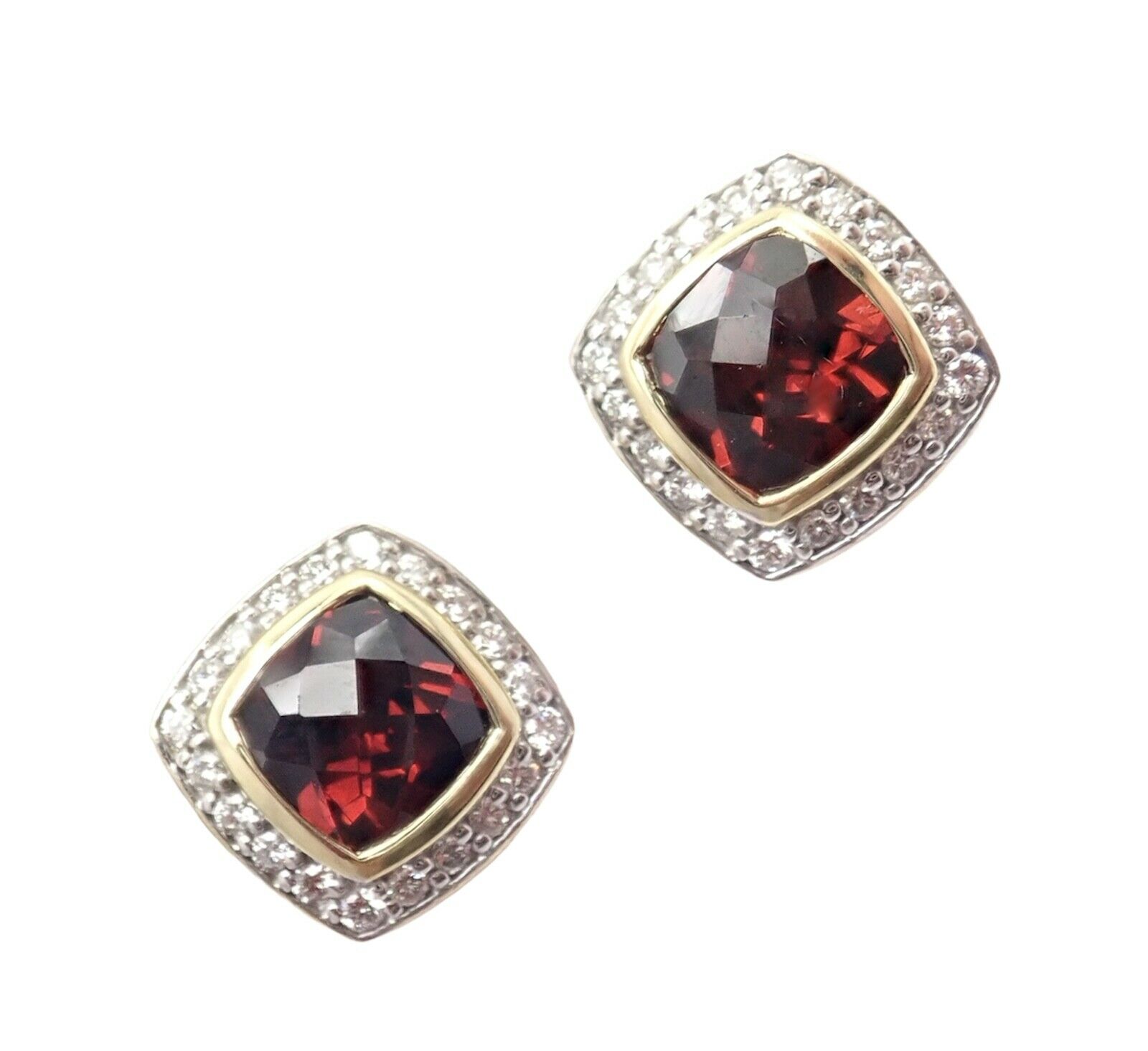 Authentic! David Yurman 18K Yellow Gold Diamond Garnet Earrings