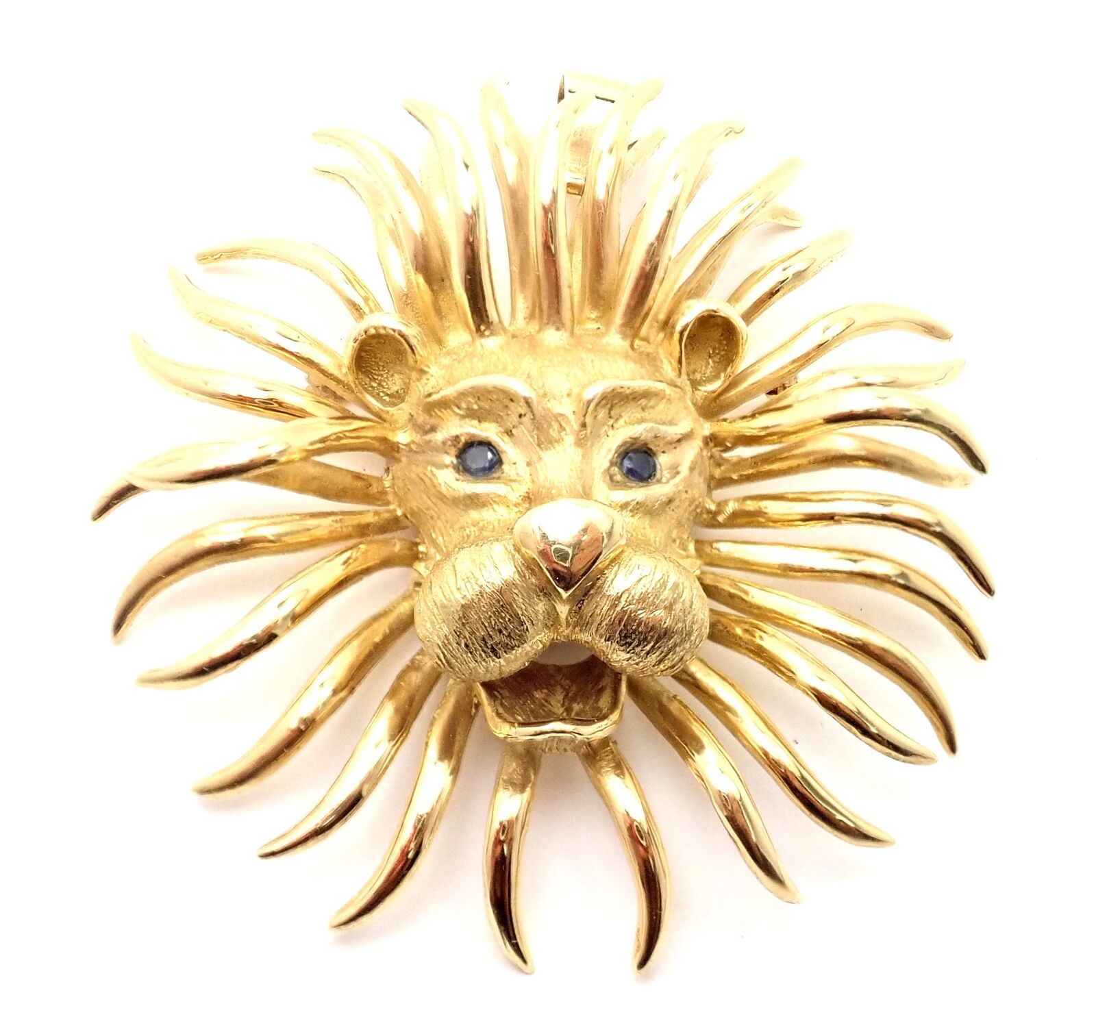 Vintage Cartier Lion 18k Yellow Gold Sapphire Large Brooch Pin Pendant