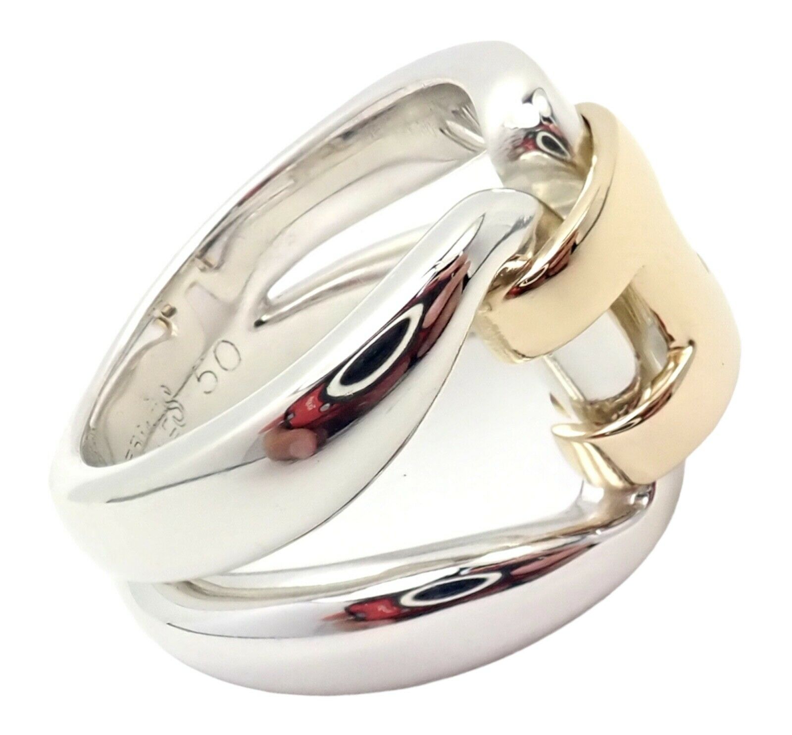 Hermes Sterling Silver 18k Yellow Gold Large H Band Ring