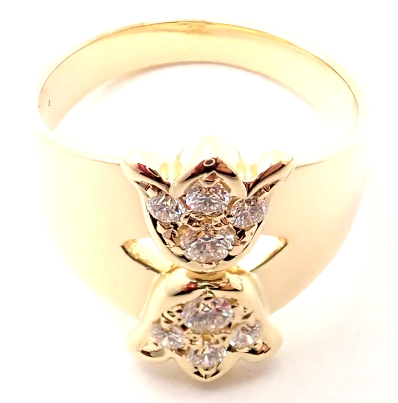 Rare! Authentic Christian Dior 18k Yellow Gold Diamond Flower Tulip Band Ring