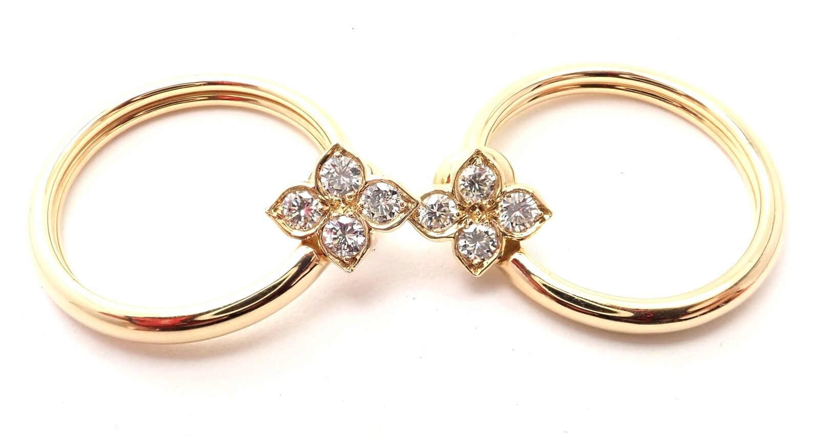 Cartier Hindu 18k Yellow Gold Diamond Floral Design Hoop Earrings