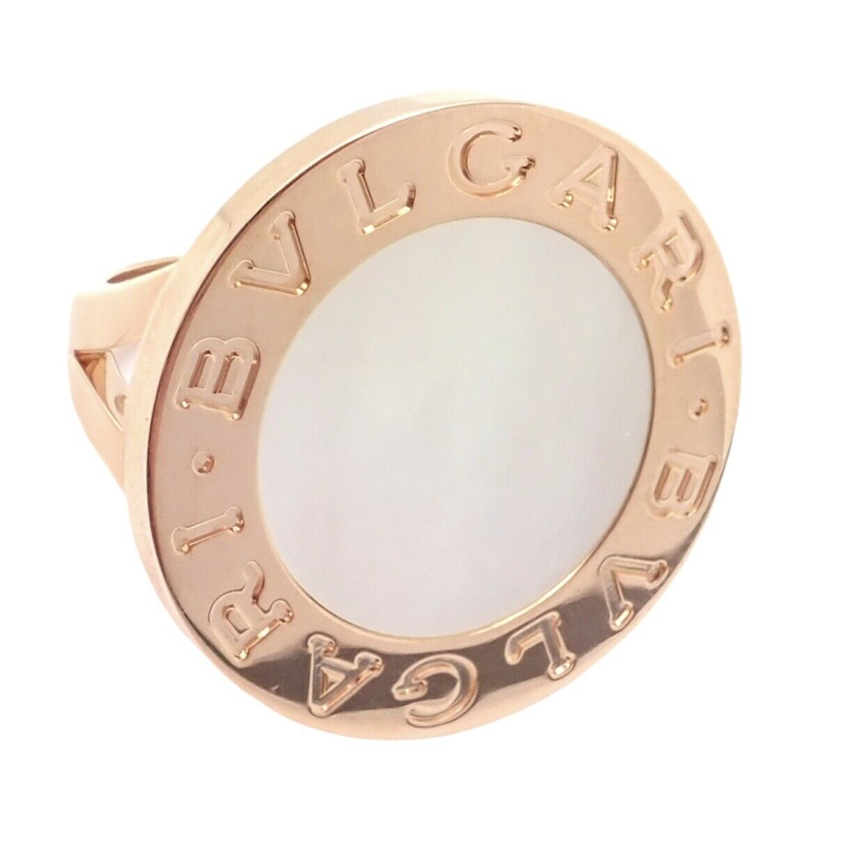 Rare! Authentic Bvlgari Bulgari 18k Yellow Gold Mother of Pearl Ring